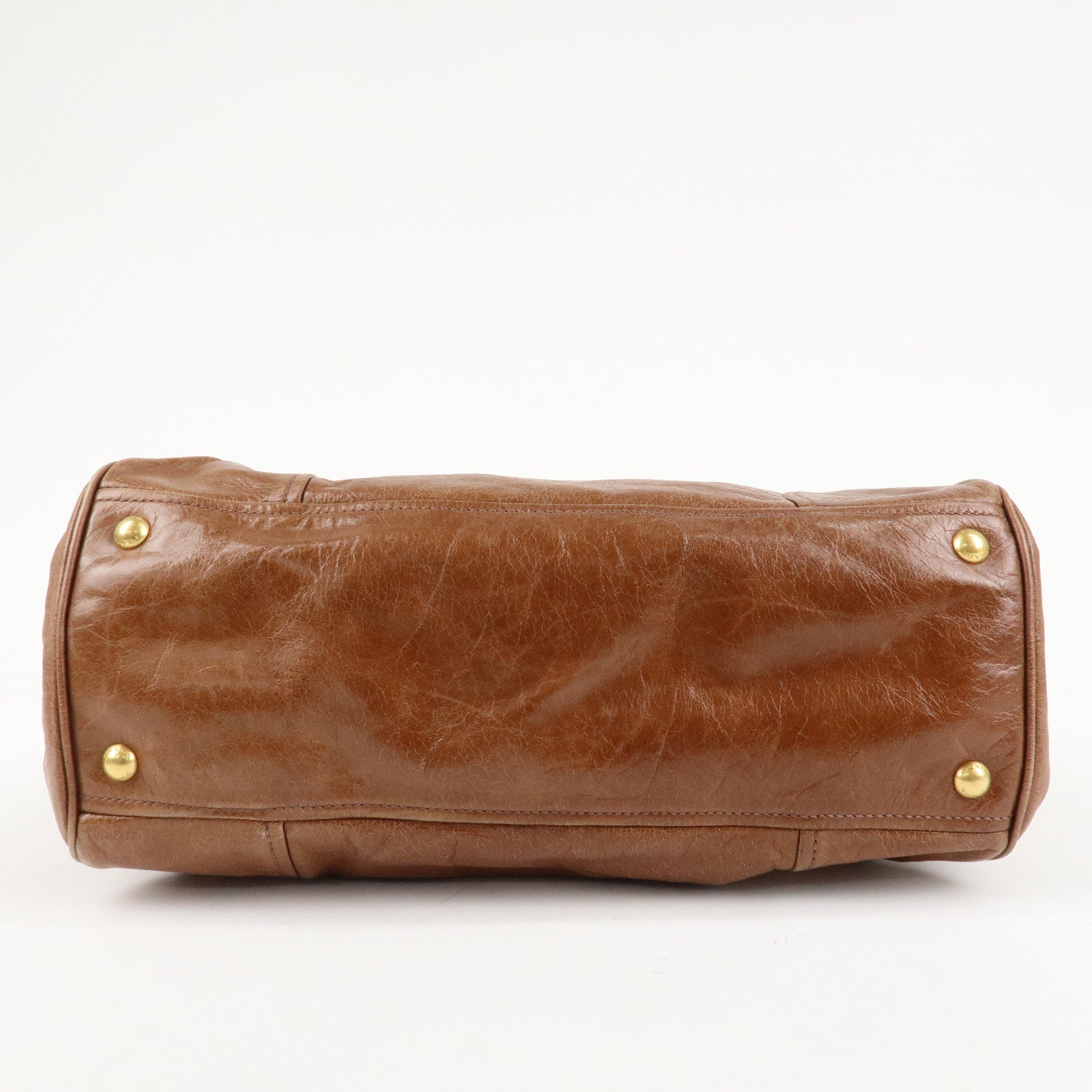PRADA Leather 2Way Bag Shoulder Bag Hand Bag Brown Used