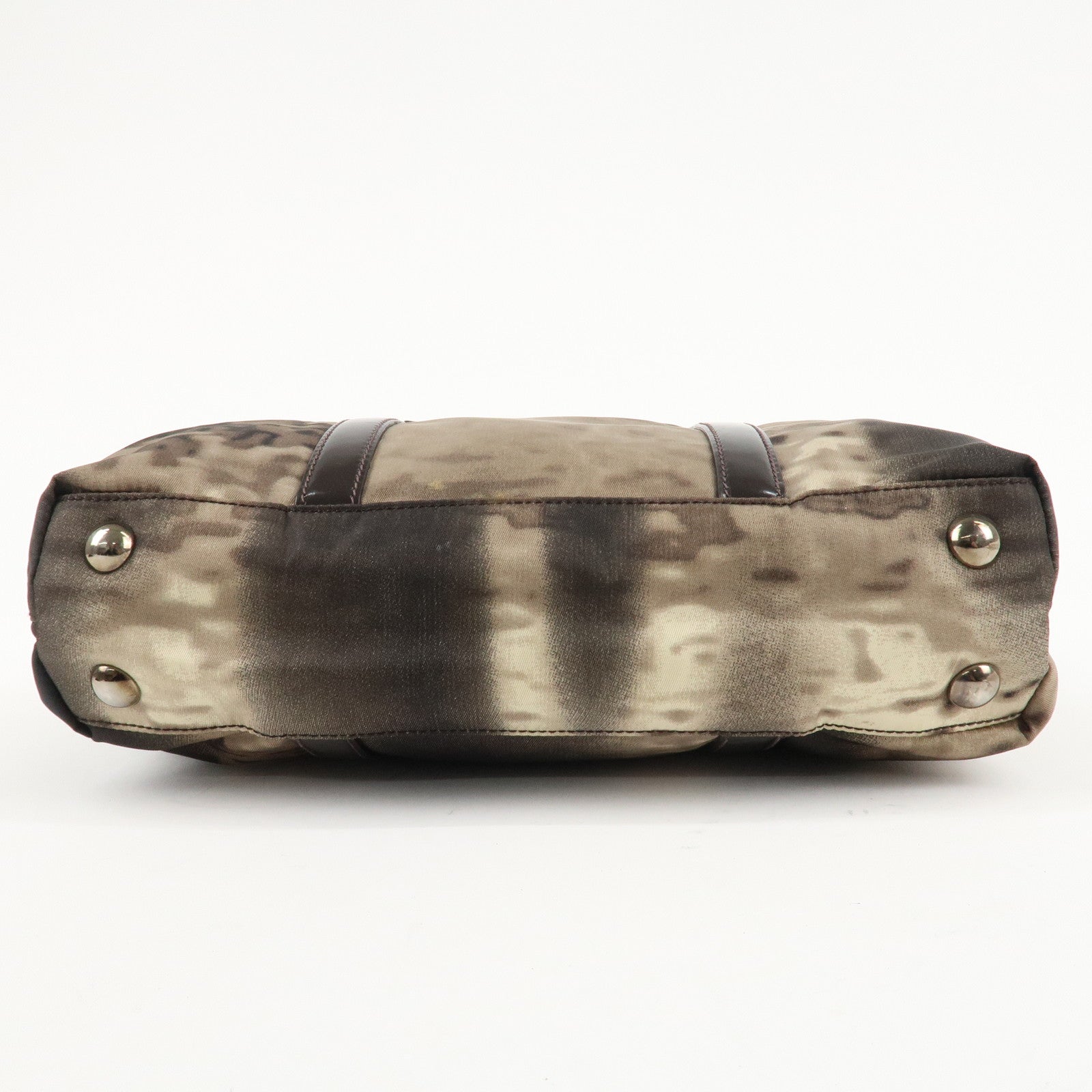 PRADA Nylon Patent Leather 2Way Bag Beige Black Dark Brown Used