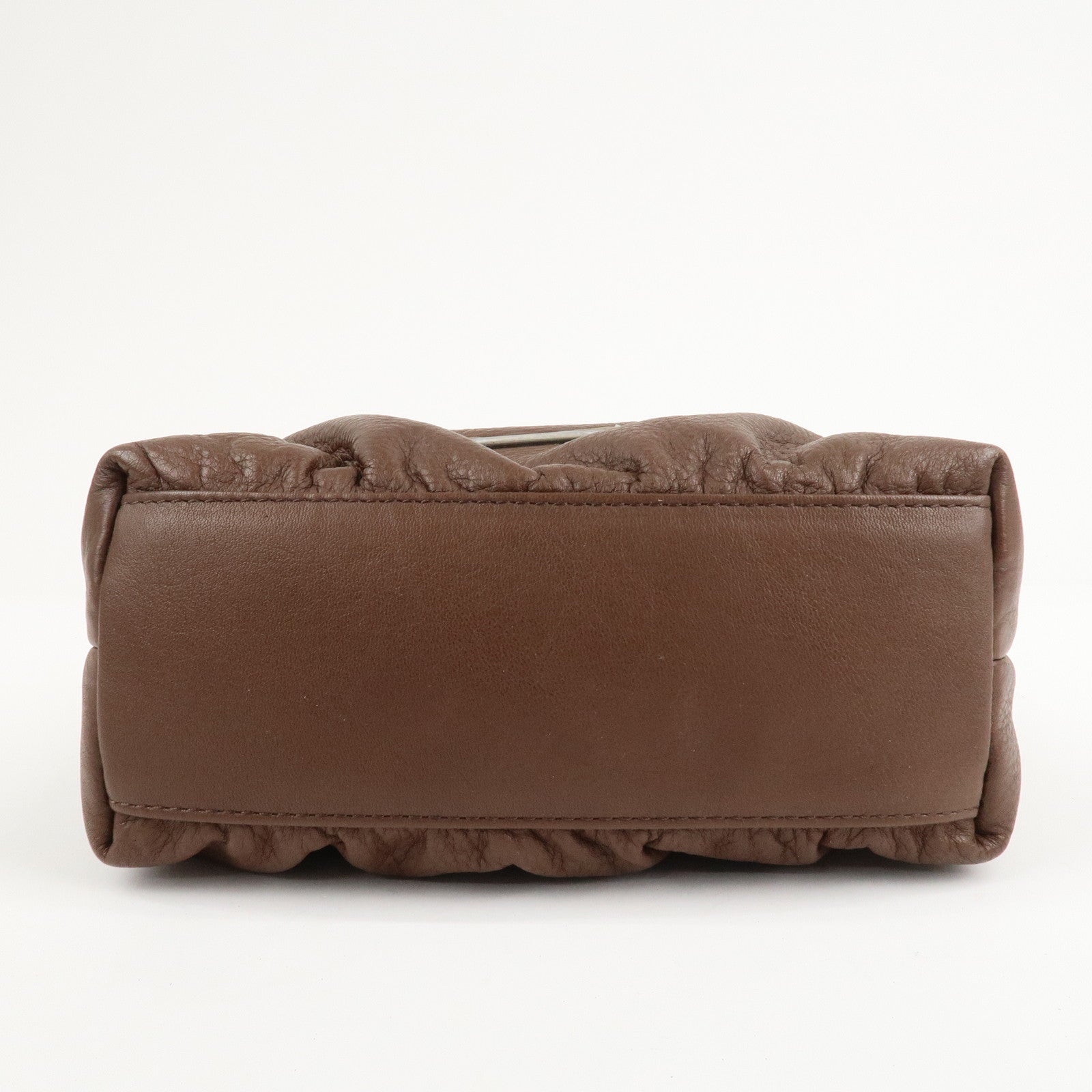 BURBERRY Leather Shoulder Bag Brown Silver Hardware Used