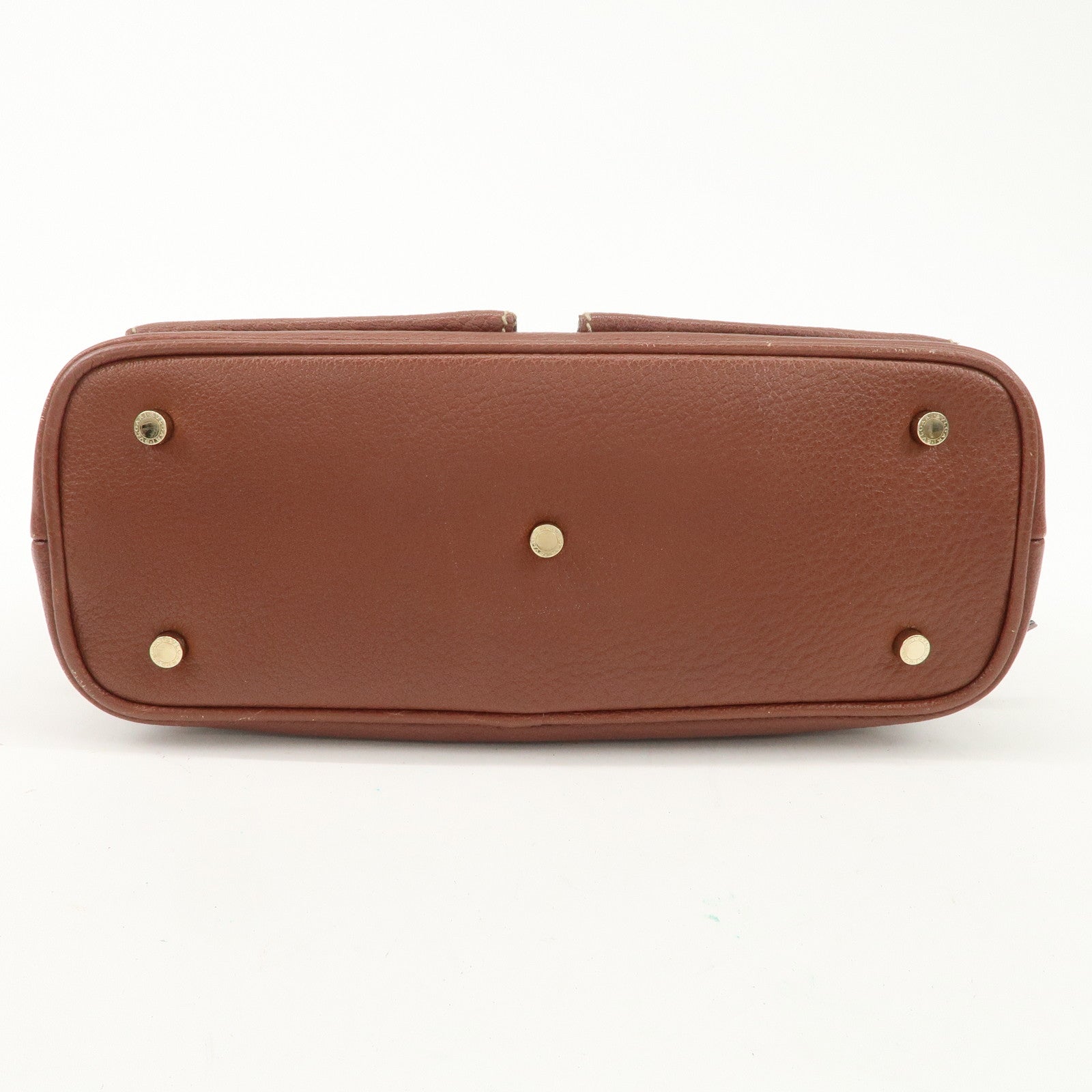 BVLGARI Leather Front Pocket Hand Bag Tote Bag Brown Used