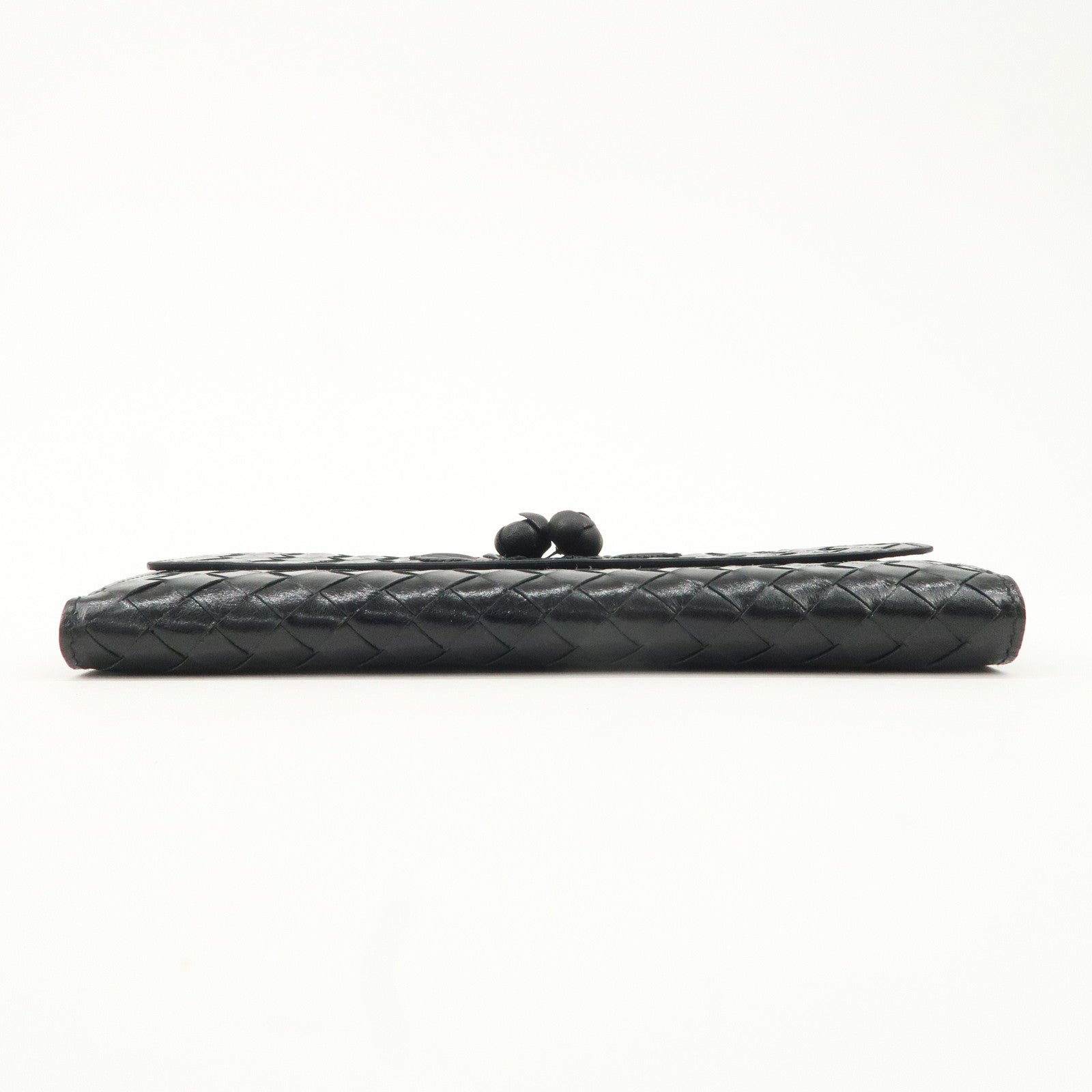 BOTTEGA VENETA Intrecciato Leather W Hook Bifold Wallet Black Used