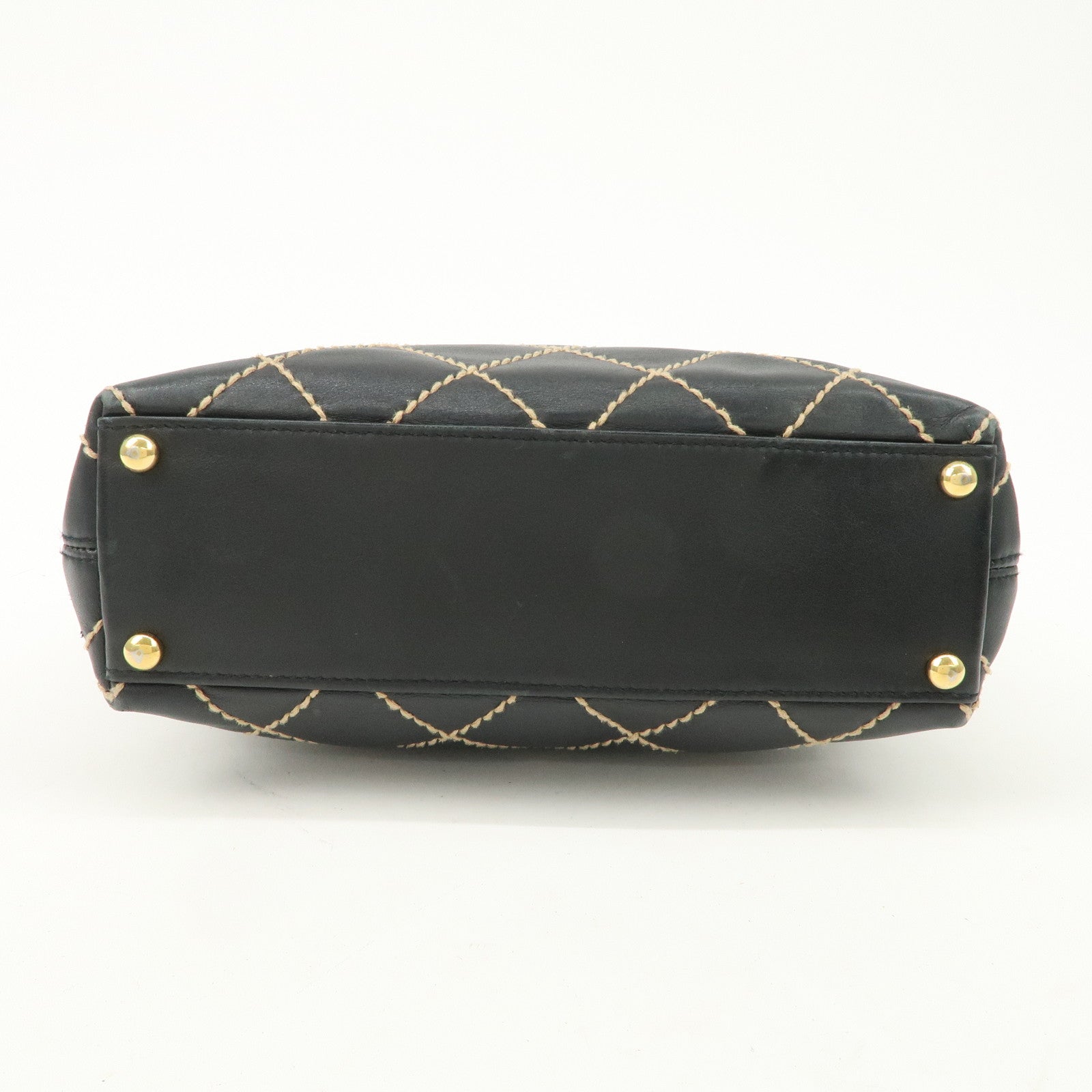 CHANEL Wild Stitch Lamb Skin Tote Bag Hand Bag Black A18126 Used