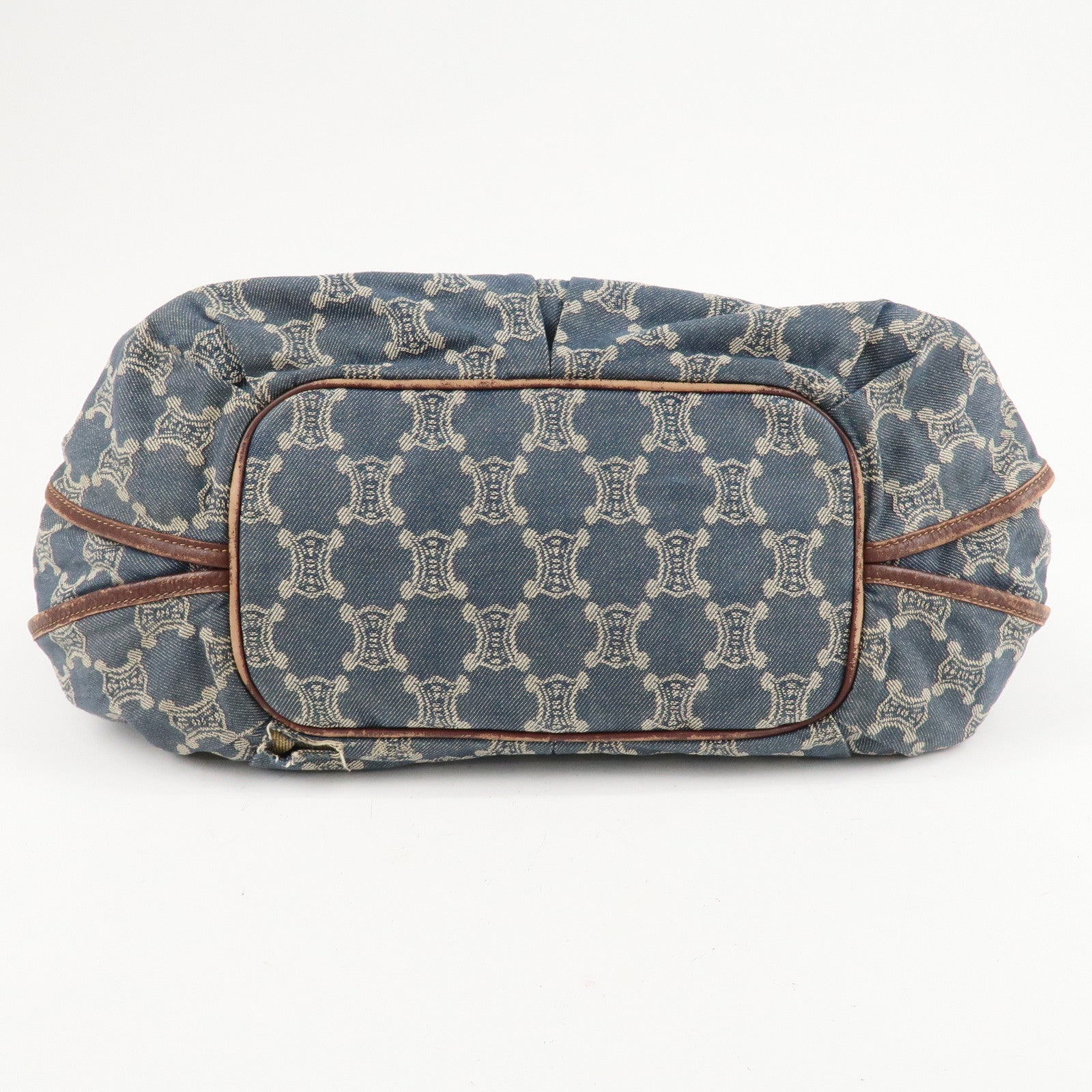 CELINE Macadam Denim Leather Bittersweet Shoudler Bag Navy Brown Used