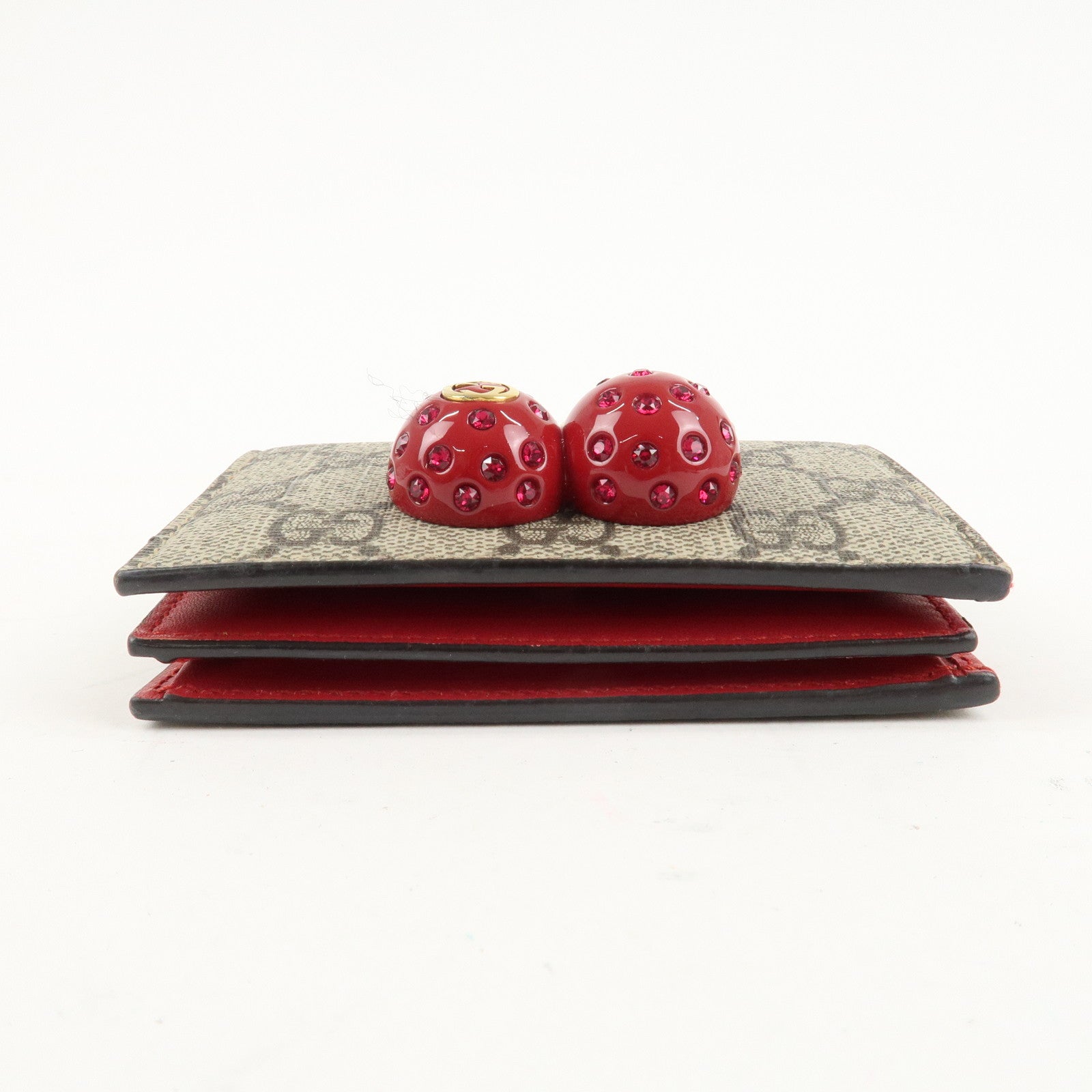 GUCCI Interlocking G GG Supreme Cherry Compact Wallet 476050 Used