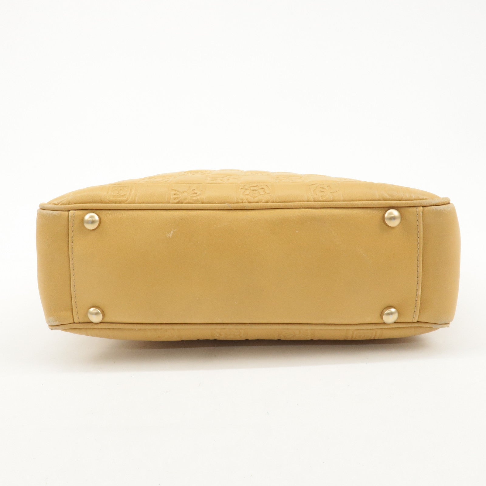 CHANEL Icon Line Leather COCO Mark Tote Bag Hand Bag Beige Used