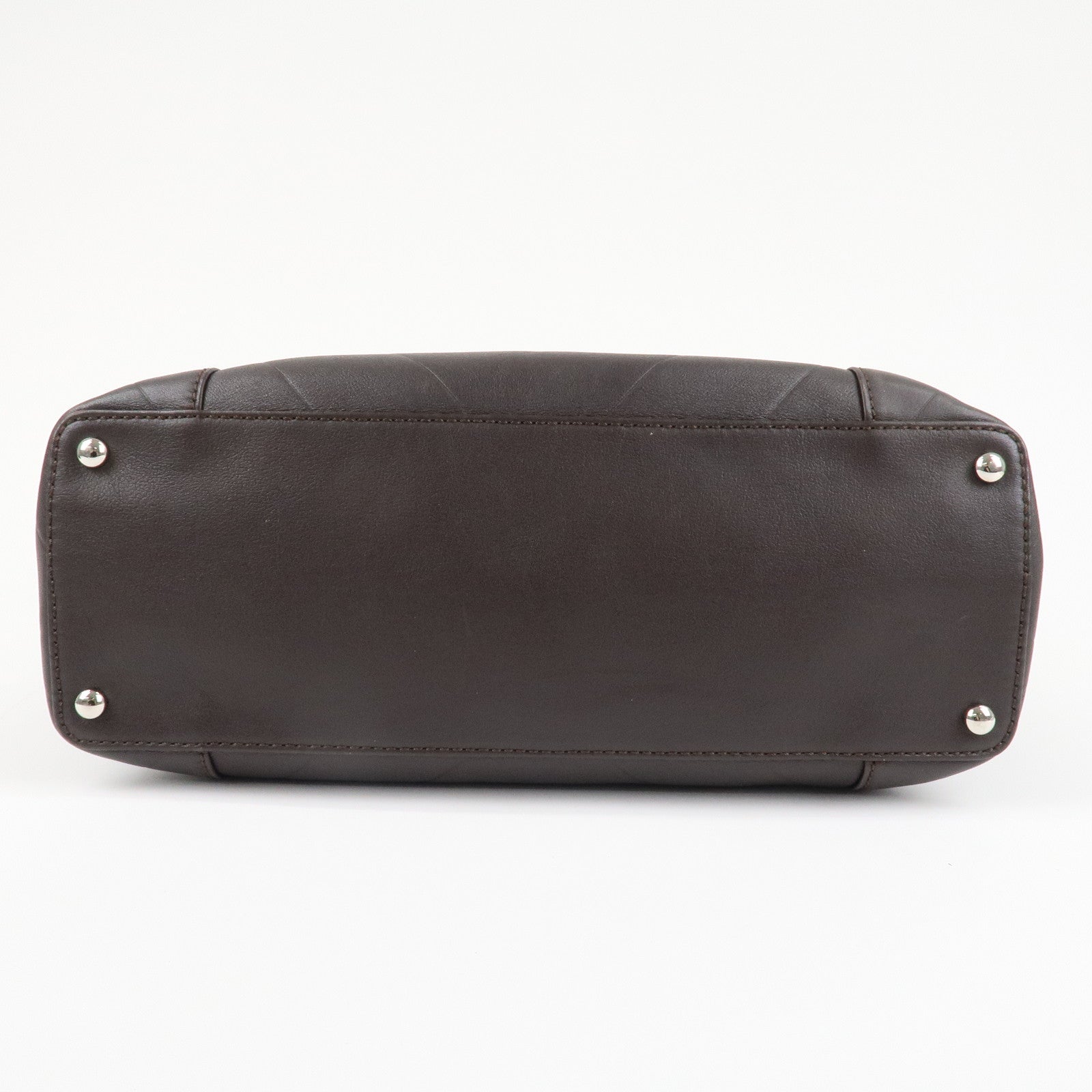 CHANEL COCO Mark Shevron Lamb Skin V Stich Tote Bag Dark Brown Used