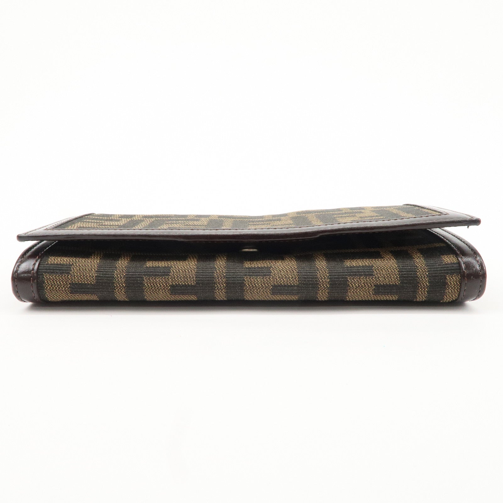 FENDI Zucca Print Canvas Leather Long Wallet Brown 30851 Used