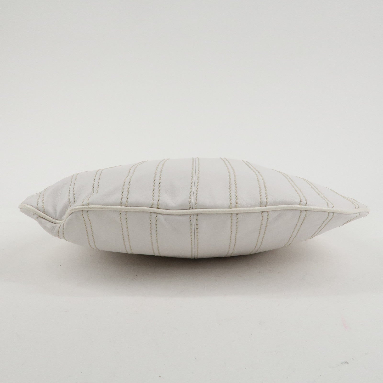 CELINE Leather Shoulder Bag White Gold Hardware Used