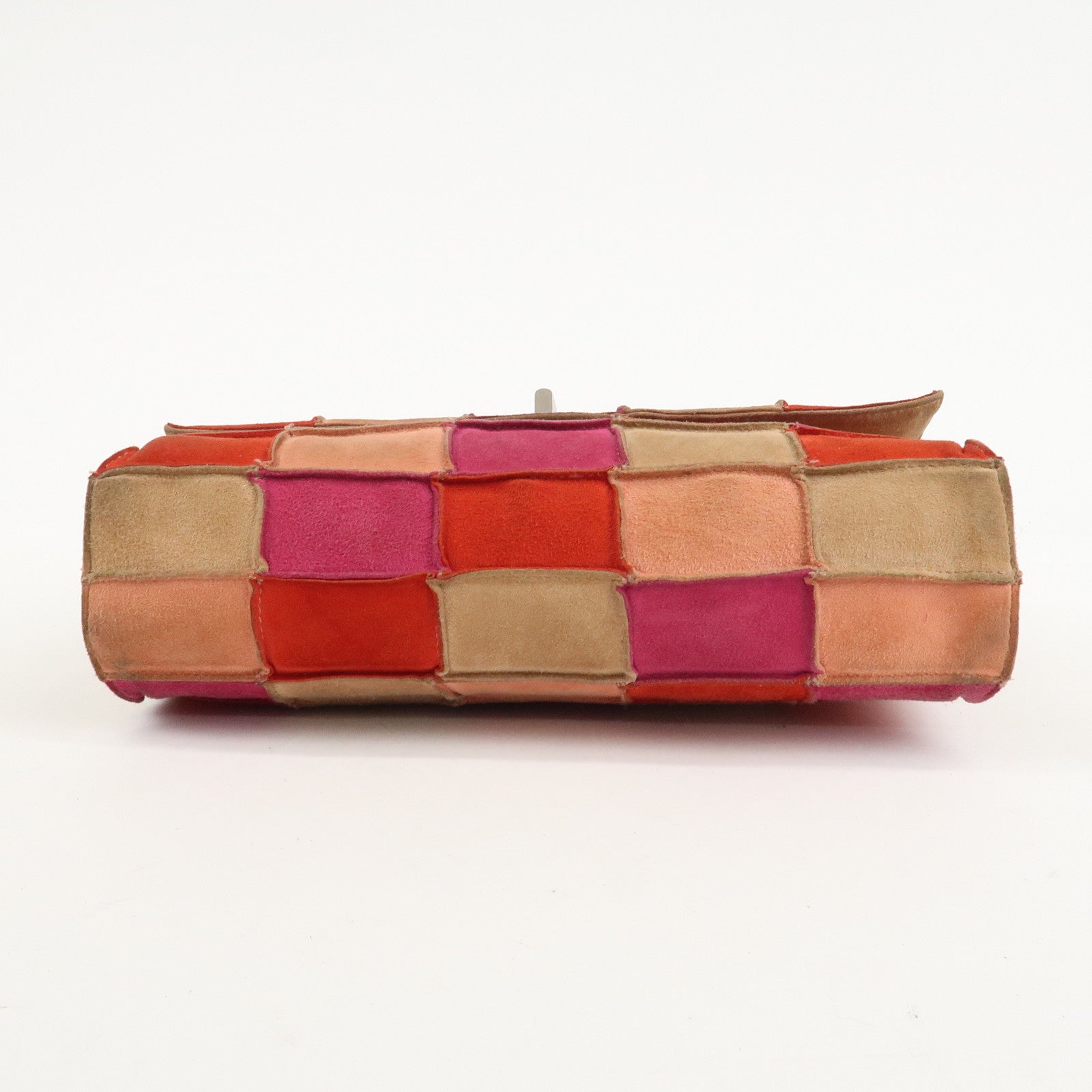 CHANEL Suede Patchwork Shoulder Bag Pink Beige Red Used