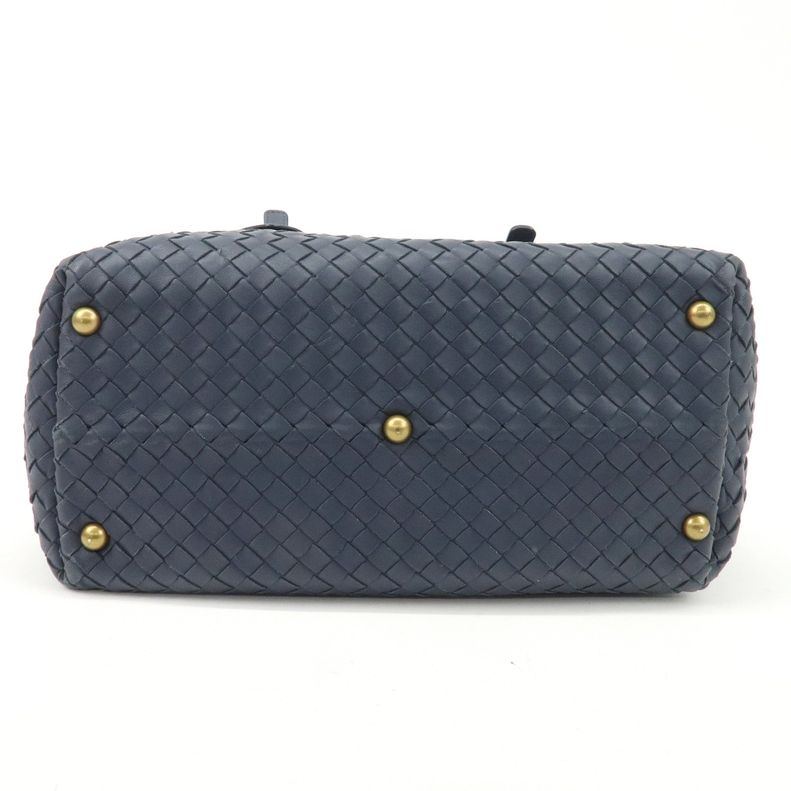 BOTTEGA VENETA Intrecciato Leather Hand Bag Shoulder Bag Navy Used