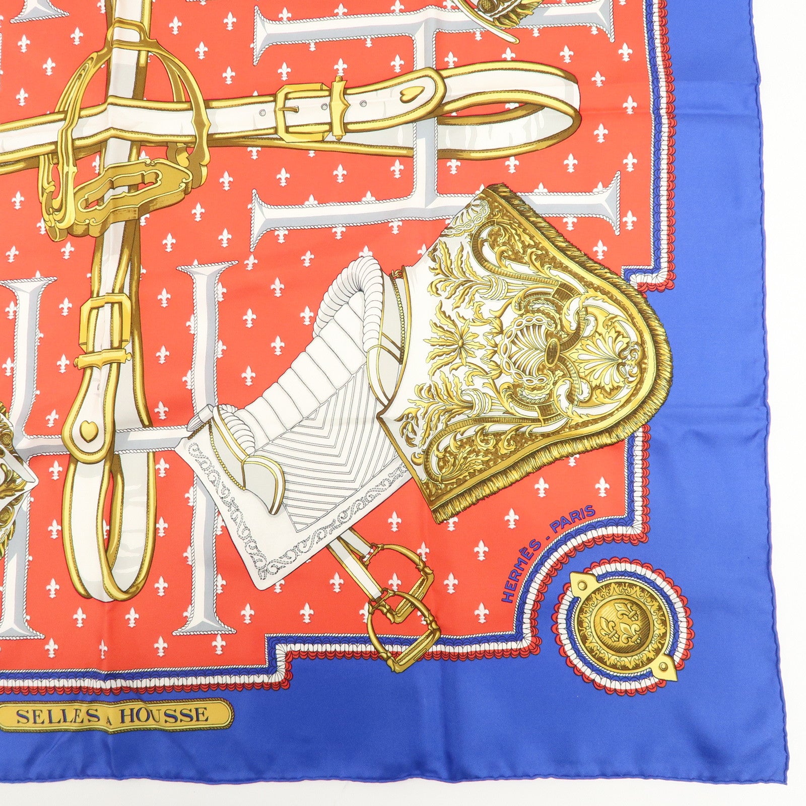 HERMES Carre 90 Silk 100% Scarf Selles A Housse Belt Print Used
