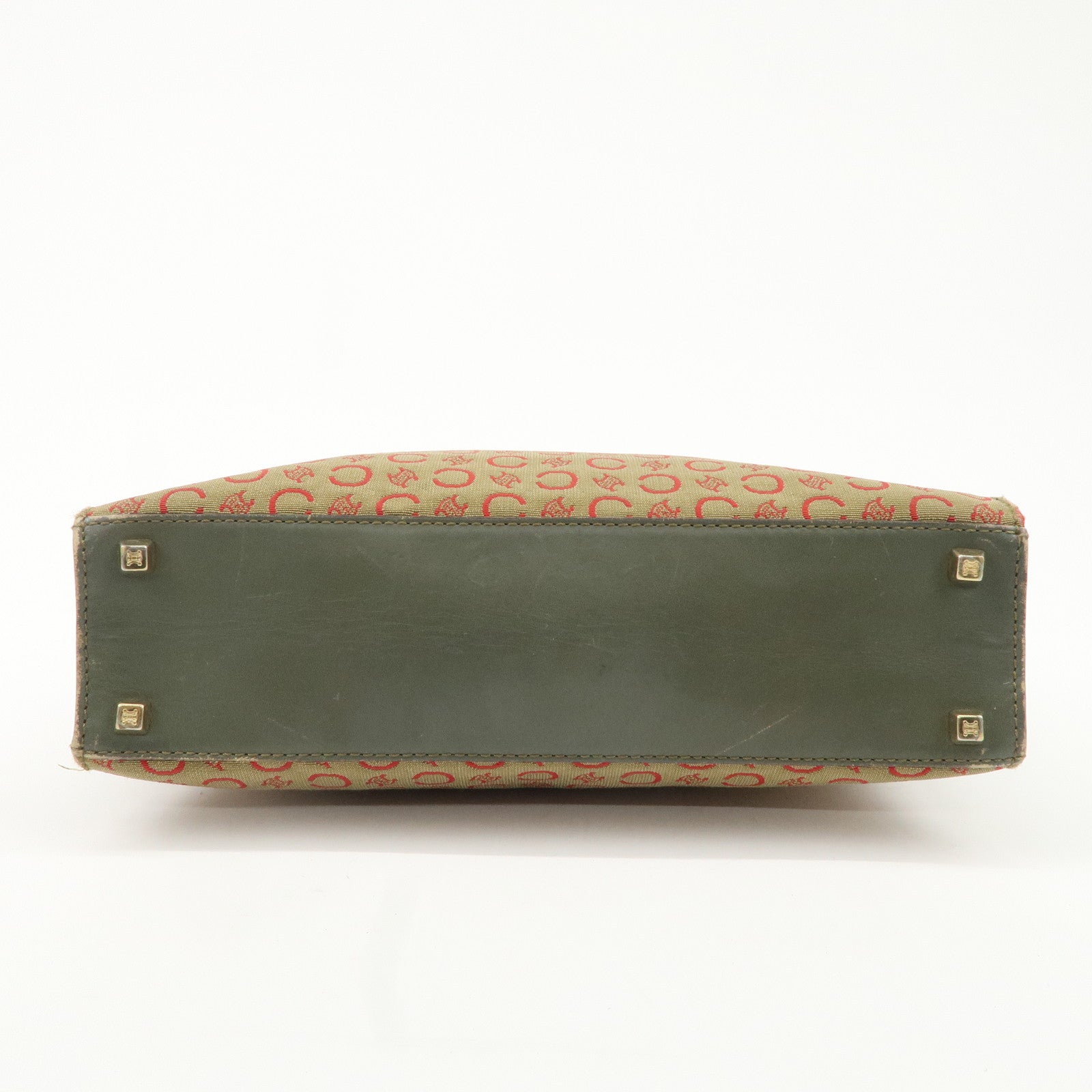 CELINE Macadam Canvas Hand Bag Brown Red Khaki Used