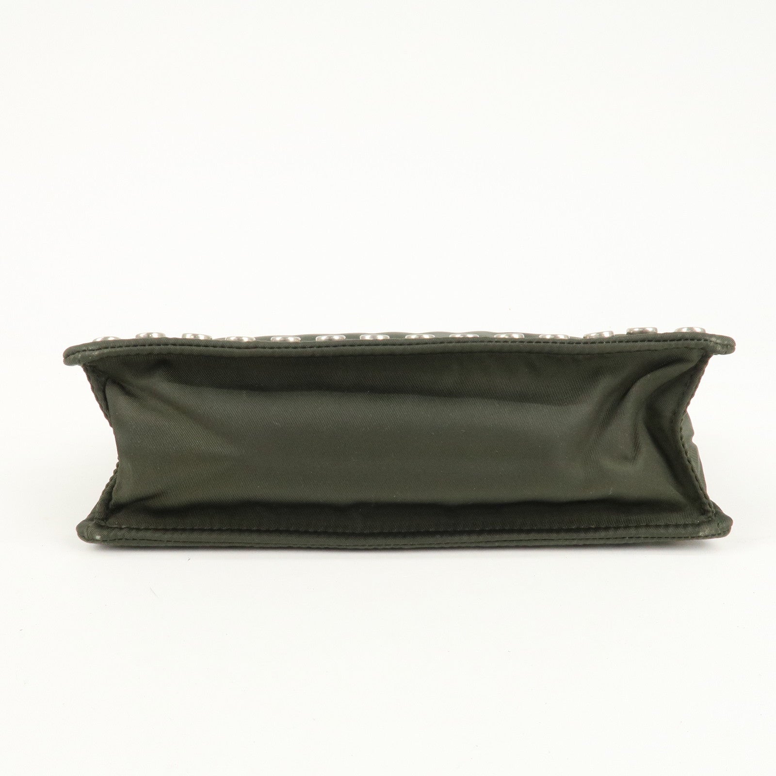 PRADA Tessuto Travel Pouch Studs Military Silver HDW Used