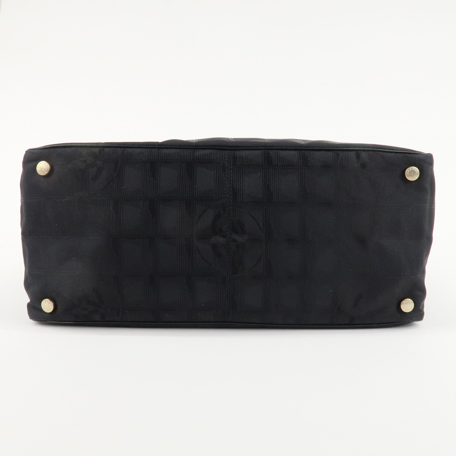 CHANEL New Travel Line Nylon Jacquard Leather Tote Bag MM Black A15991 Used