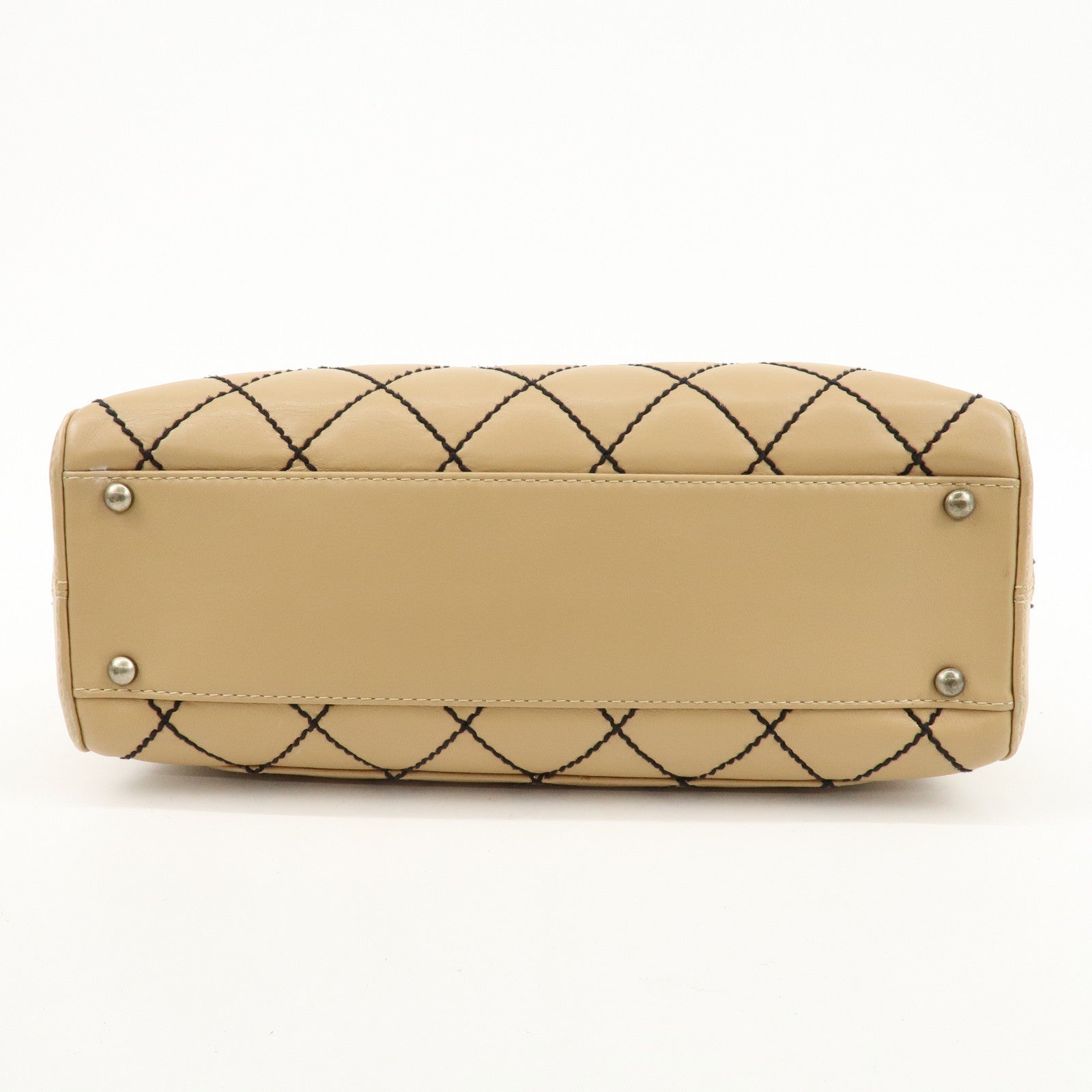 CHANEL Wild Stitch Lamb Skin Coco Mark Hand Bag Beige A14692 Used