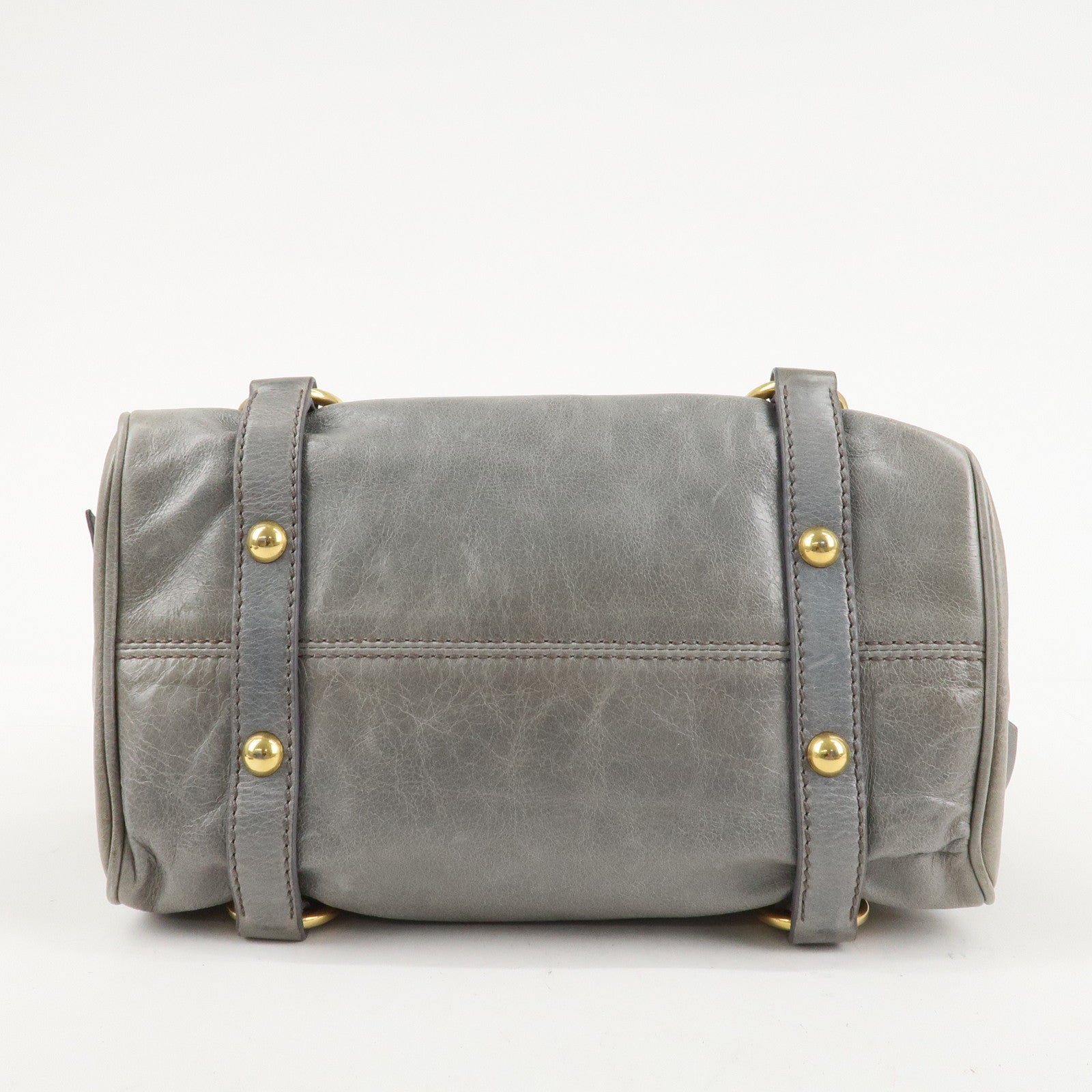 MIU MIU Leather 2Way Bag Hand Bag Shoulder Bag Light Blue Gold HDW Used