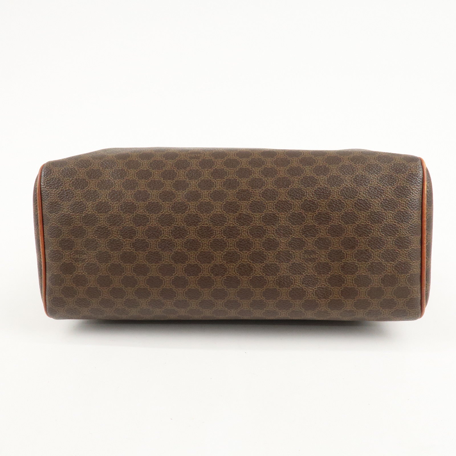 CELINE Macadam PVC Leather Boston Bag Hand Bag Brown Used