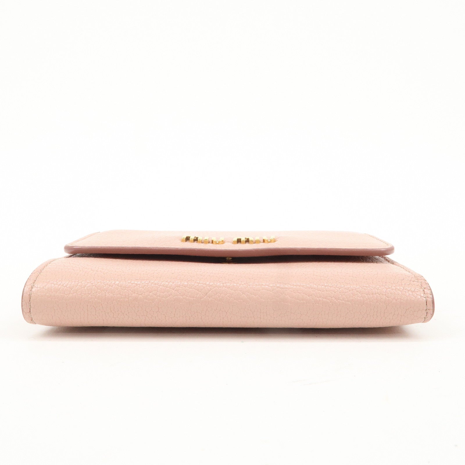 MIU MIU Leather Double Hook Bi-fold Wallet Pink Gold Hardware Used