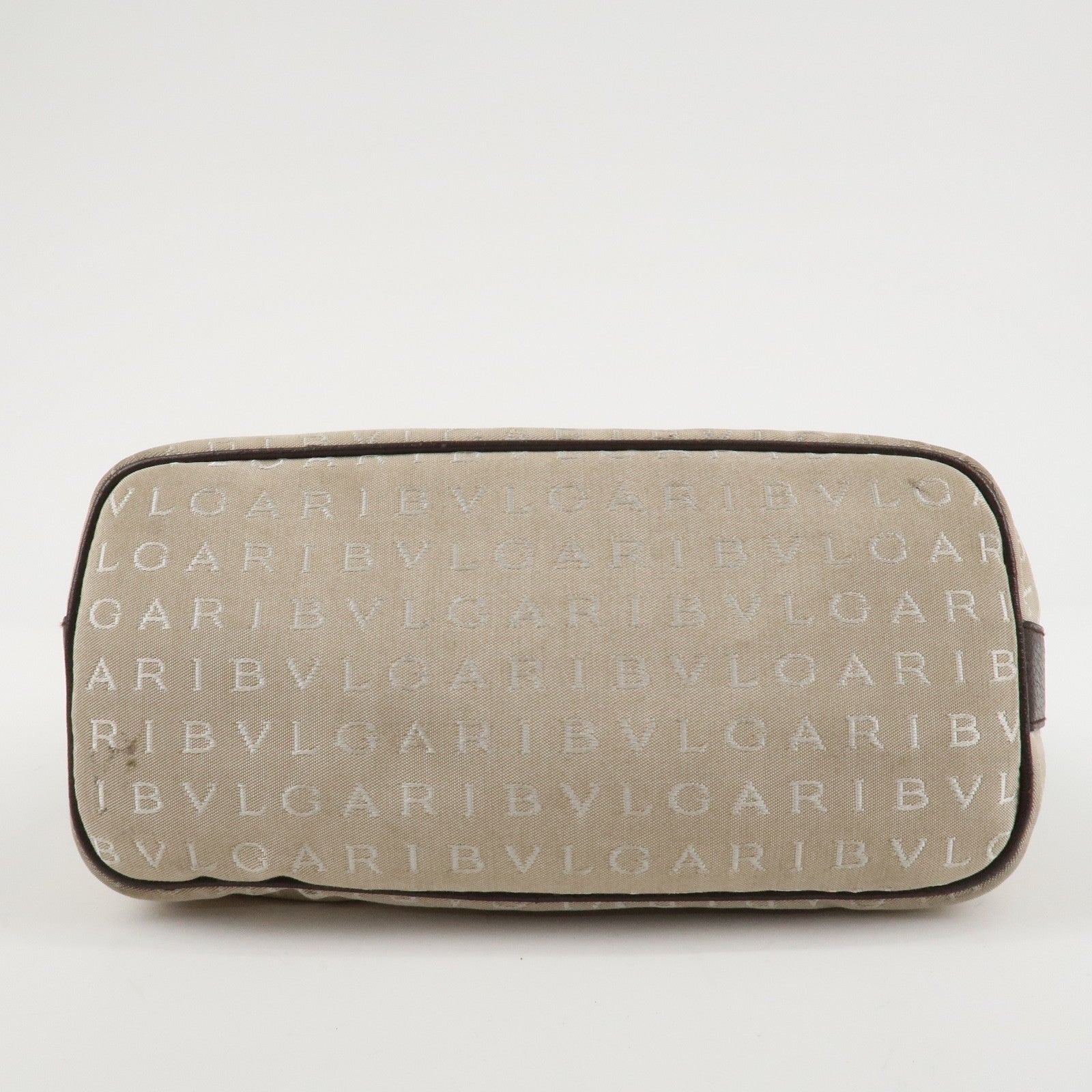 BVLGARI Logomania Canvas Leather Shoulder Bag Beige Dark Brown Used