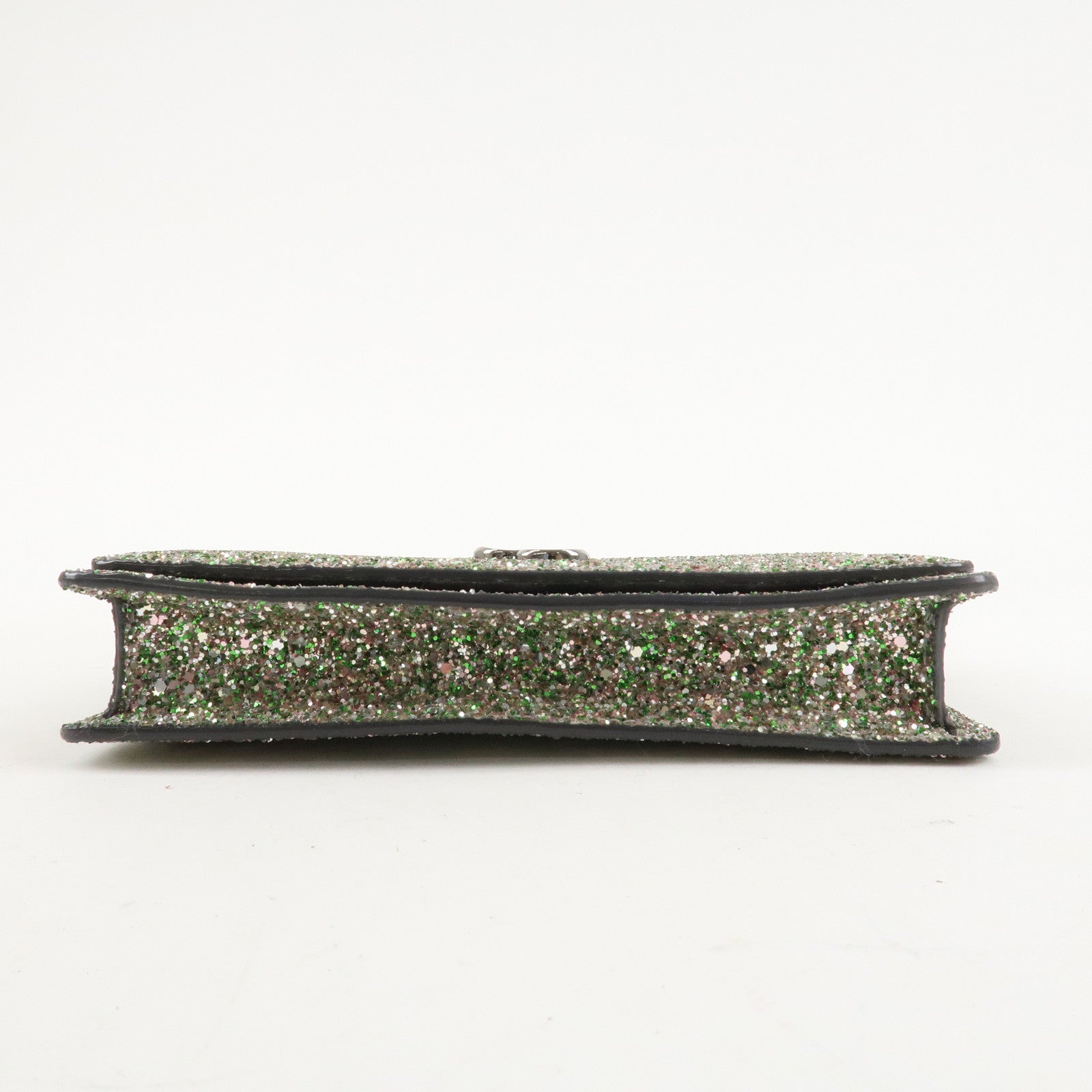 JIMMY CHOO Glitter Leather Shoulder Wallet Bag Green Silver Used