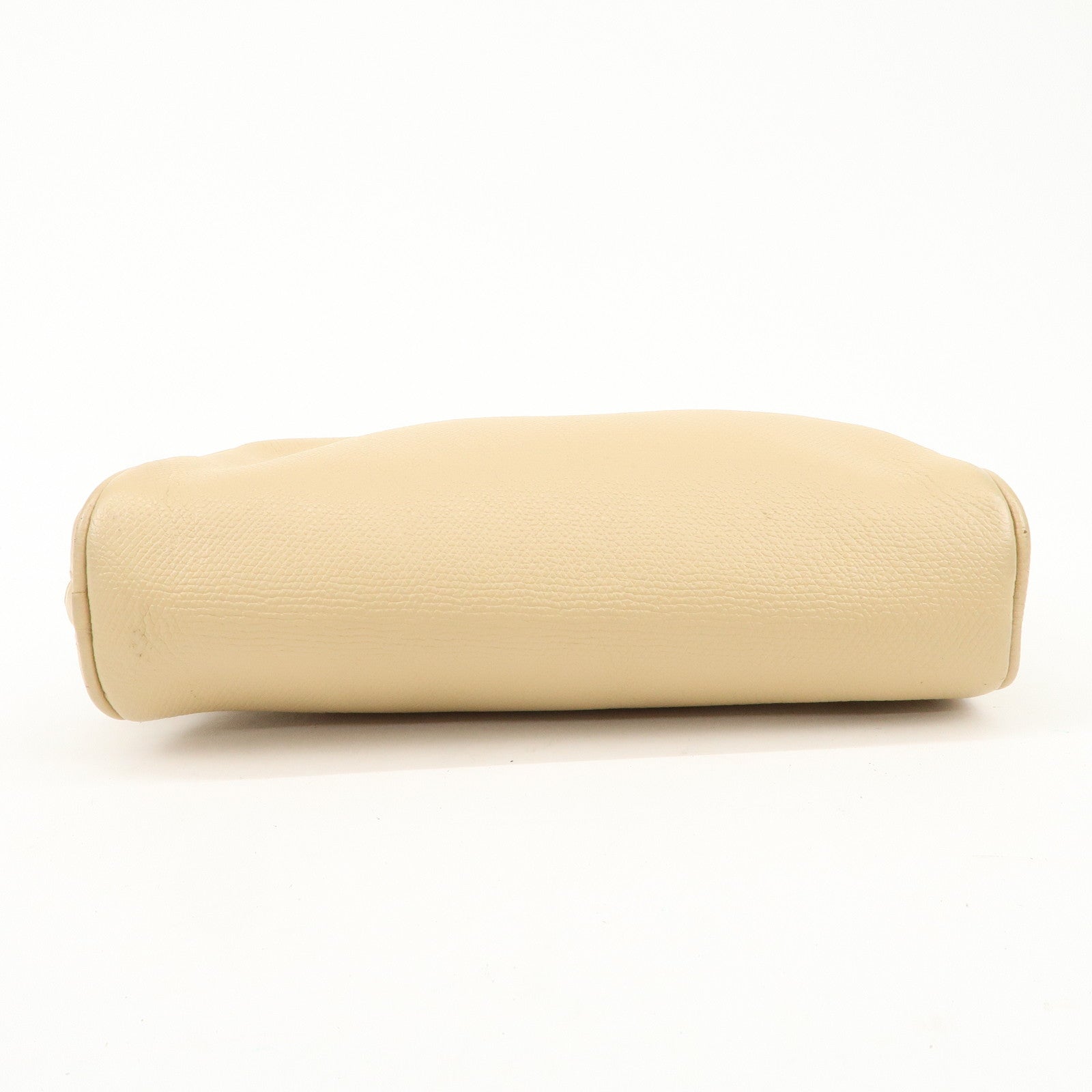 CHANEL COCO Button Leather Cosmetic Pouch Beige Gold A20913 Used