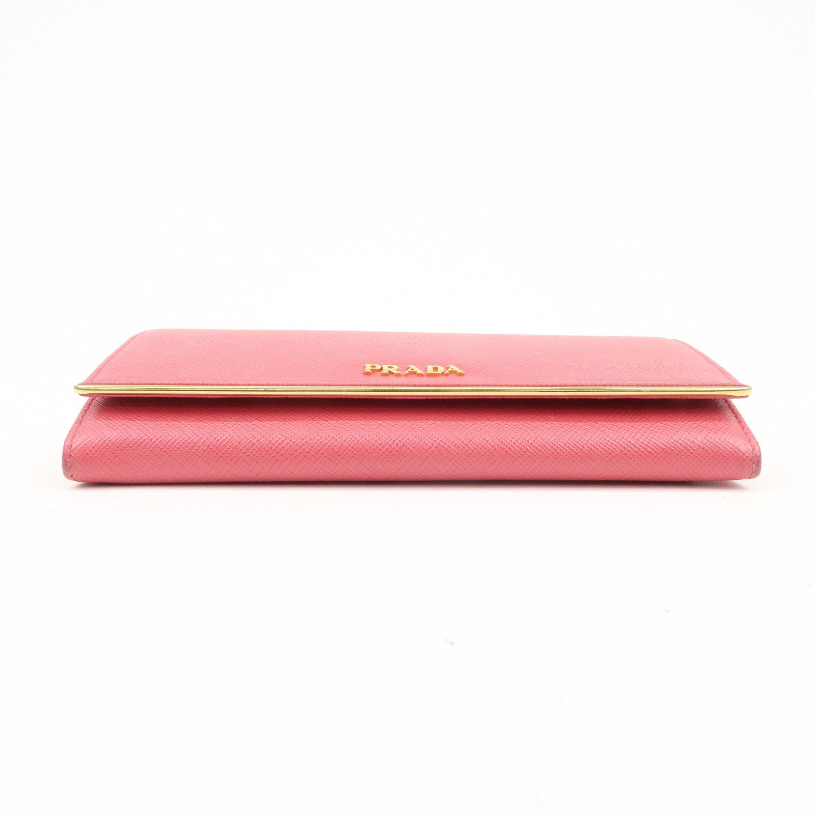 PRADA Saffiano Leather Bi Fold Long Wallet Pink 1MH132 Used