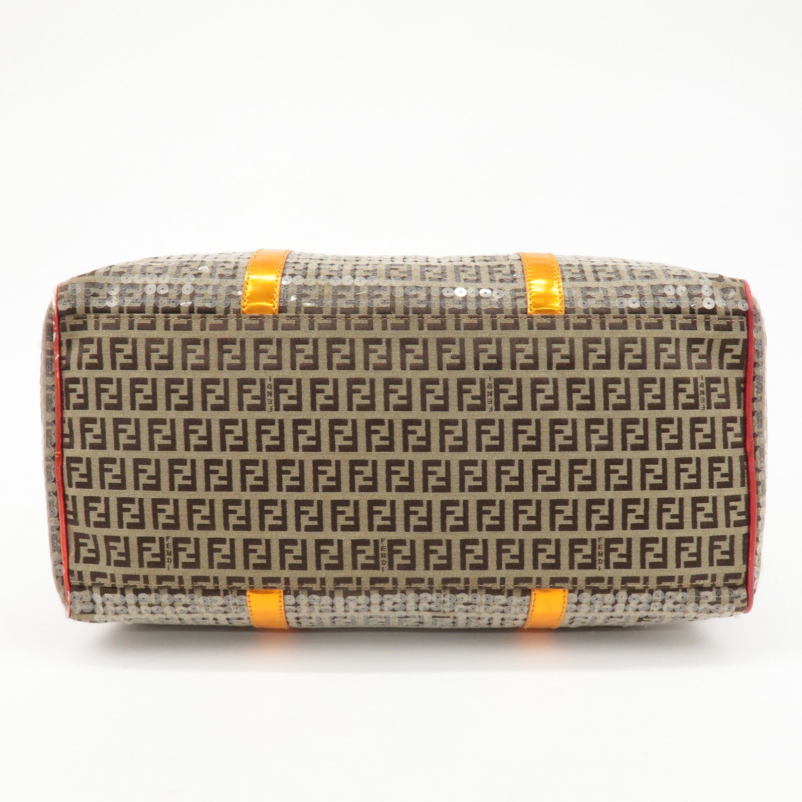 FENDI Zucchino Canvas Leather Beaded Boston Bag 8BL099 Used