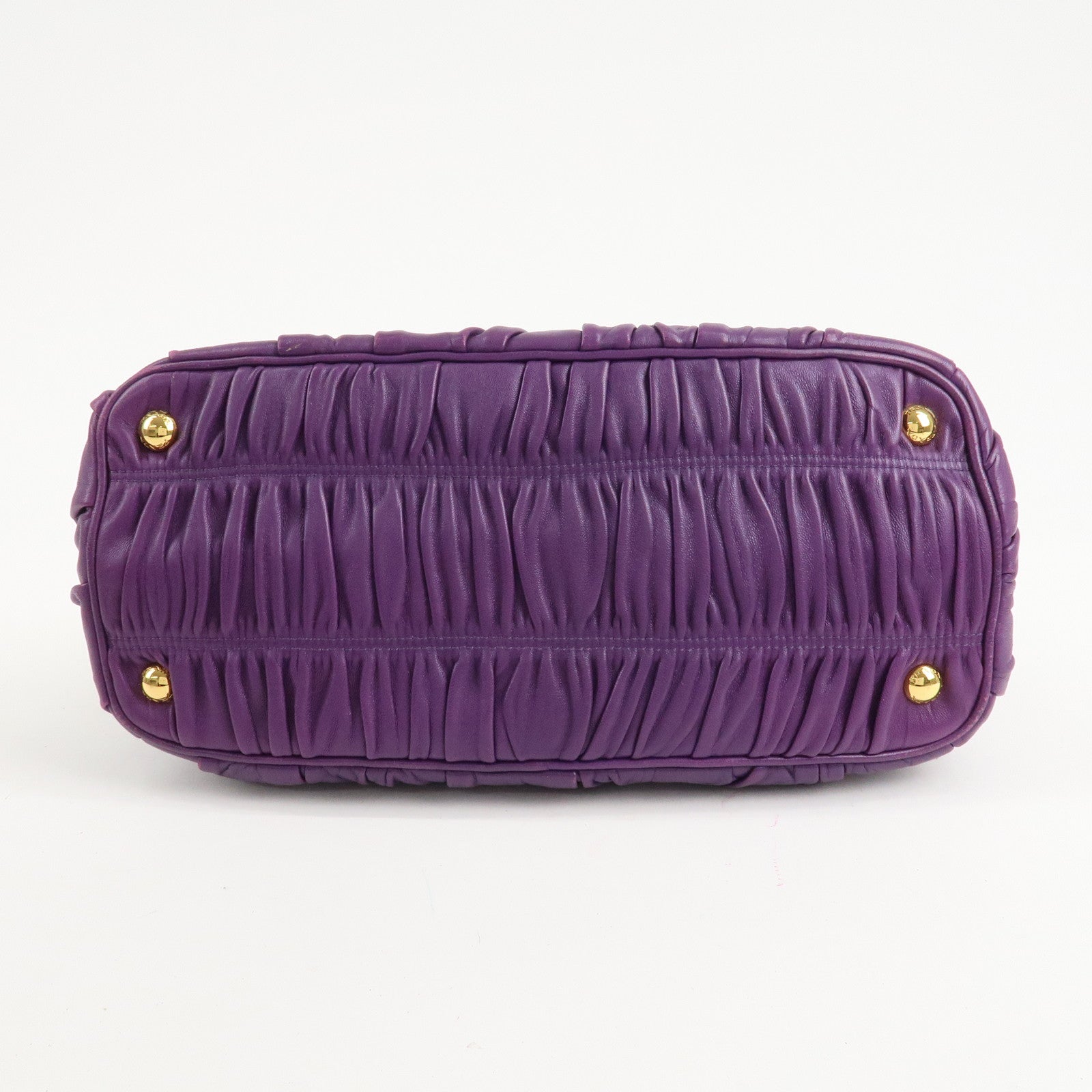 PRADA Leather Gathered Hand Bag Purple Gold Hardware BN2394 Used