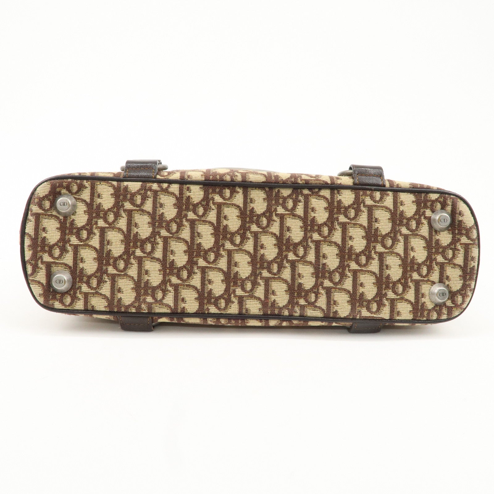 Christian Dior Logo Trotter Canvas Leather Boston Bag Beige Brown Used