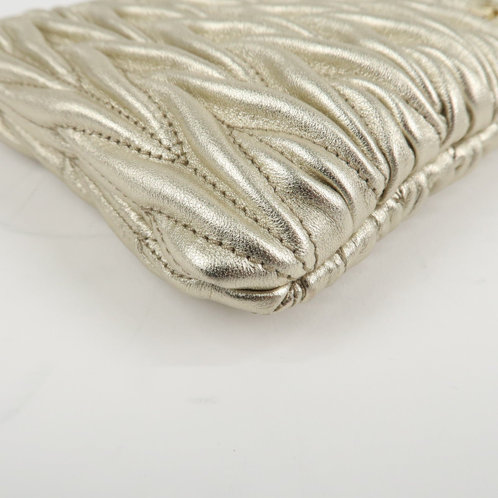 MIU MIU Matelasse Leather Pouch Silk Eye Mask Gold Used