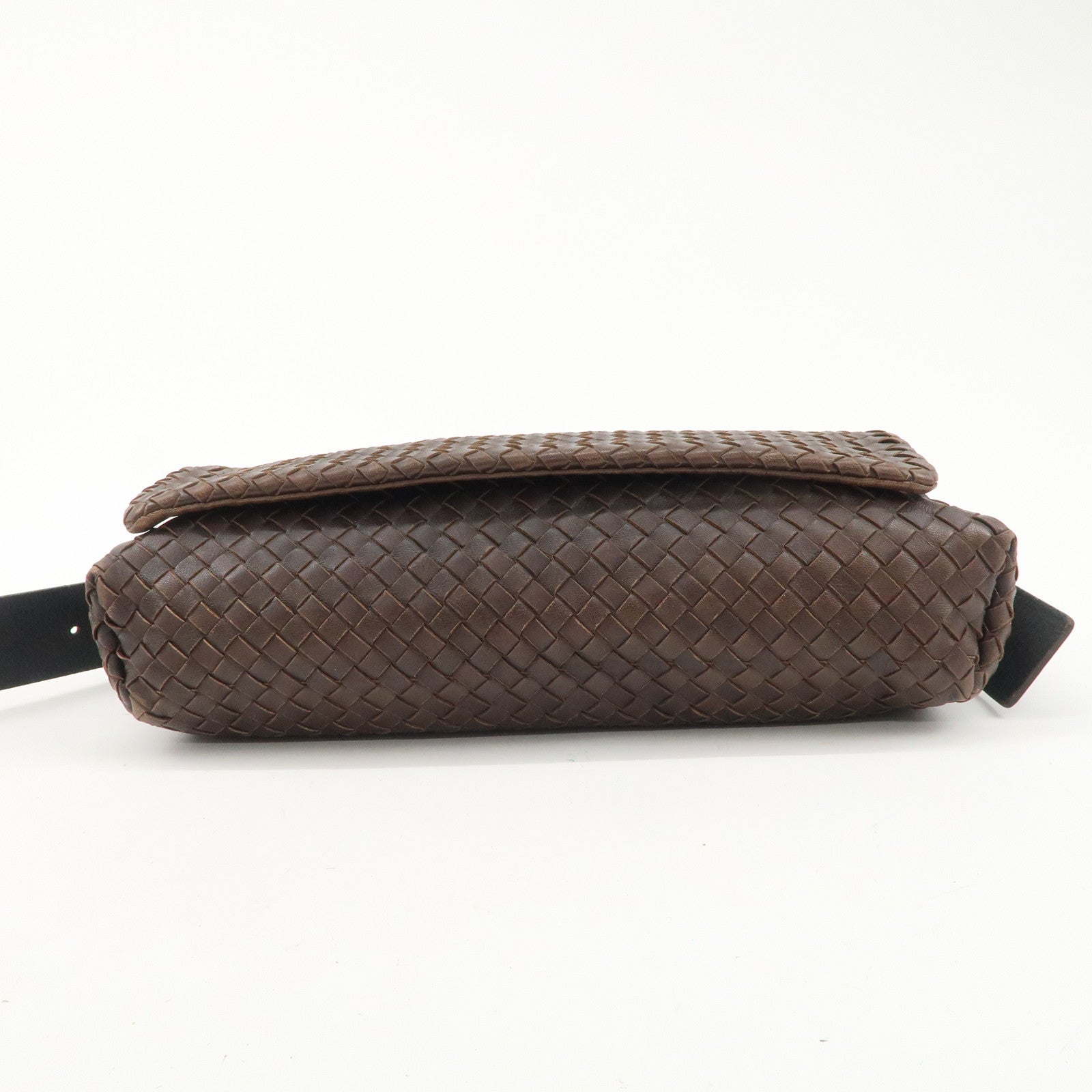 BOTTEGA VENETA Intrecciato Leather Shoulder Bag Dark Brown BlackUsed F/S Used