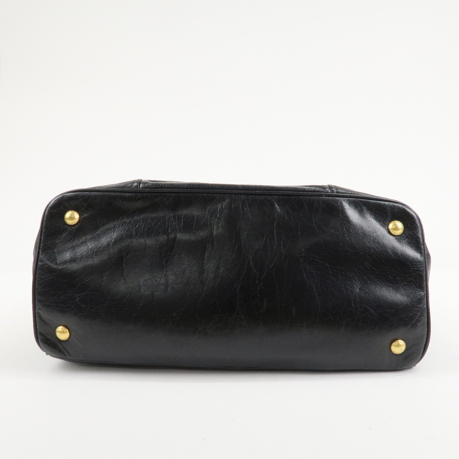 PRADA Leather 2way Bag Hand Bag Shoulder Bag Black Gold HDW Used