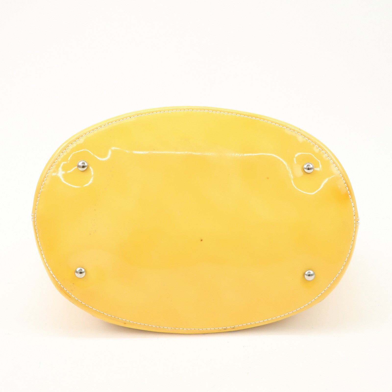 CHANEL COCO Mark No.5 Patent Leather Punching Hand Bag Yellow Used