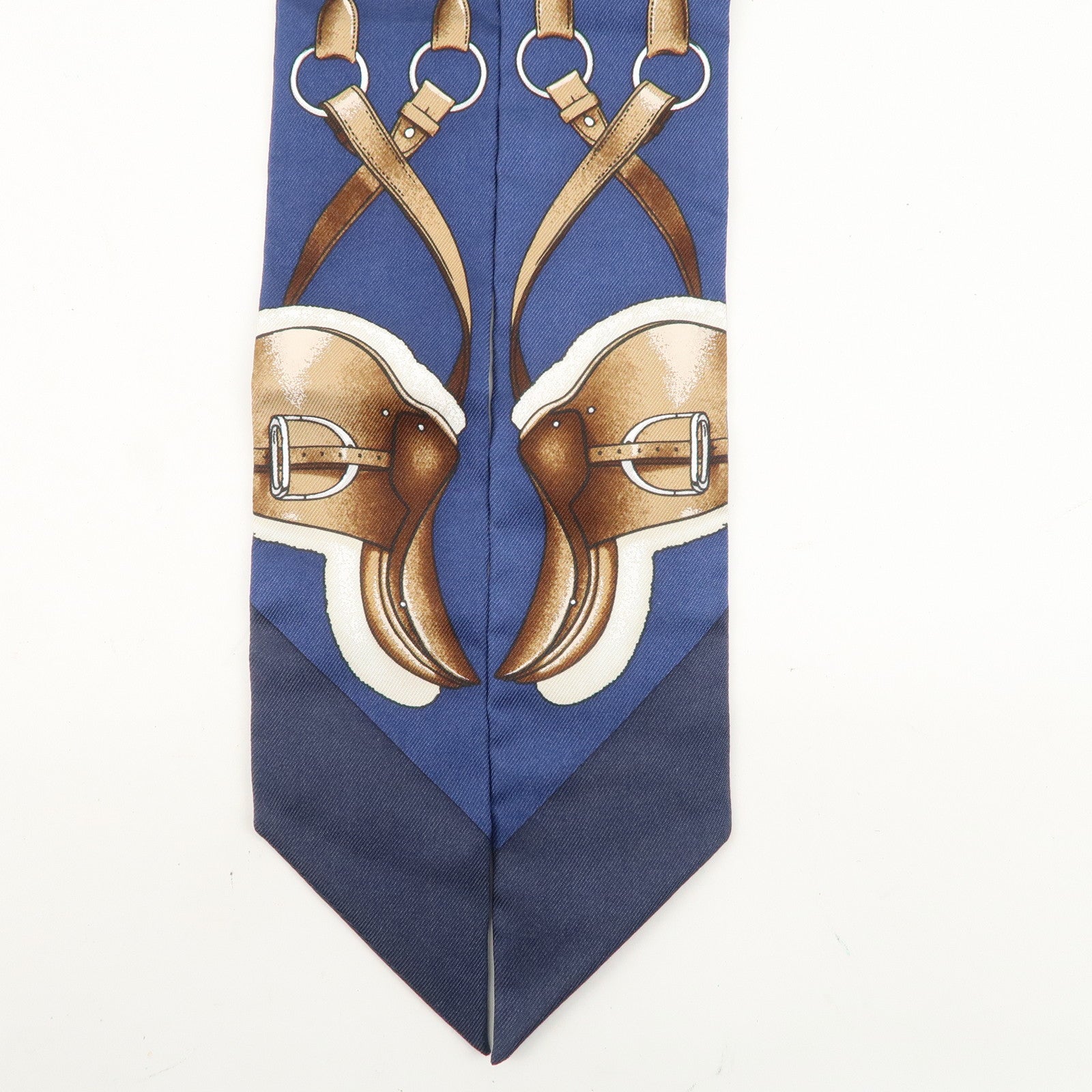 HERMES 100% Silk Twilly Scarf Jumping Navy Yellow Brown Used