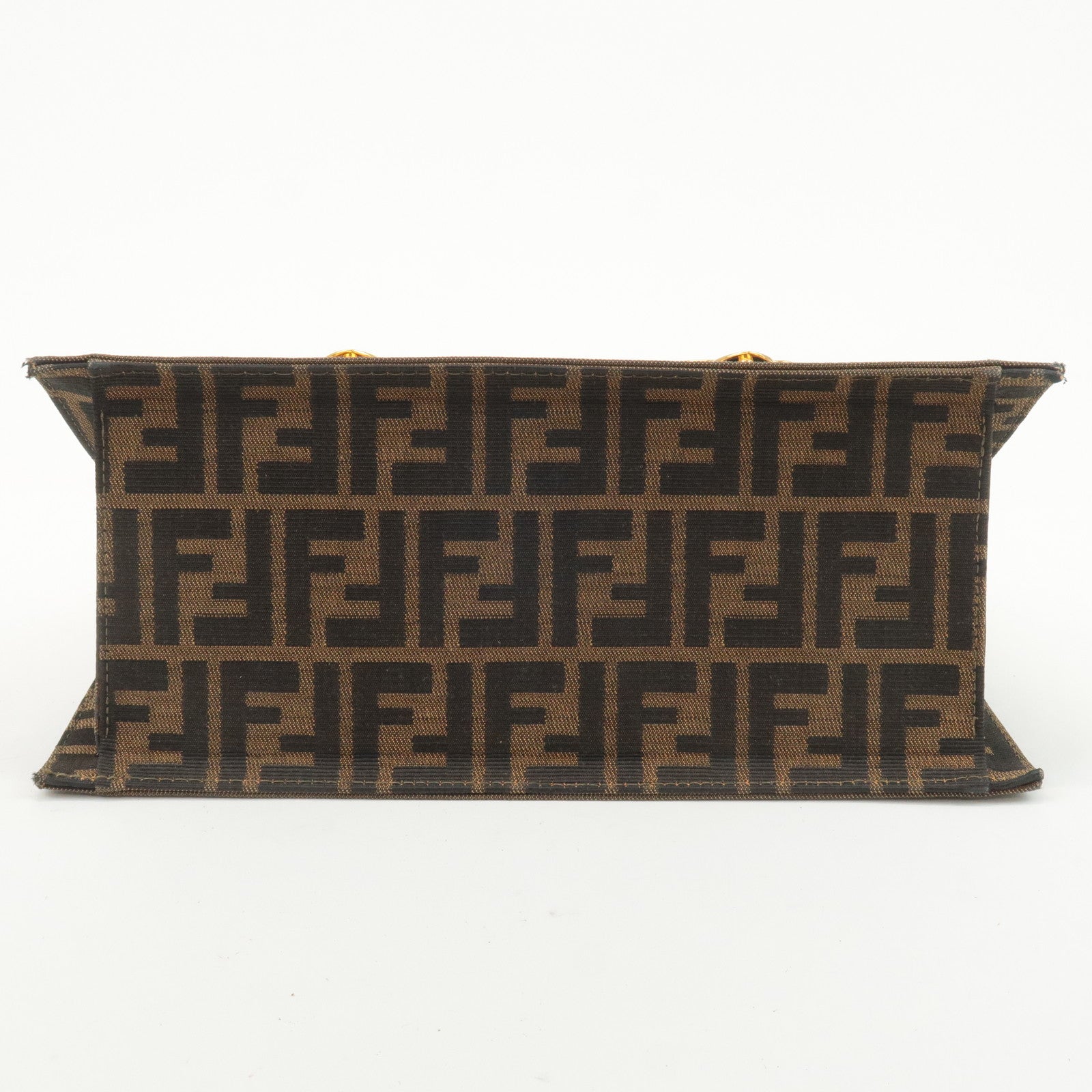 FENDI Zucca Canvas Leather Boston Bag Hand Bag Brown Black Used