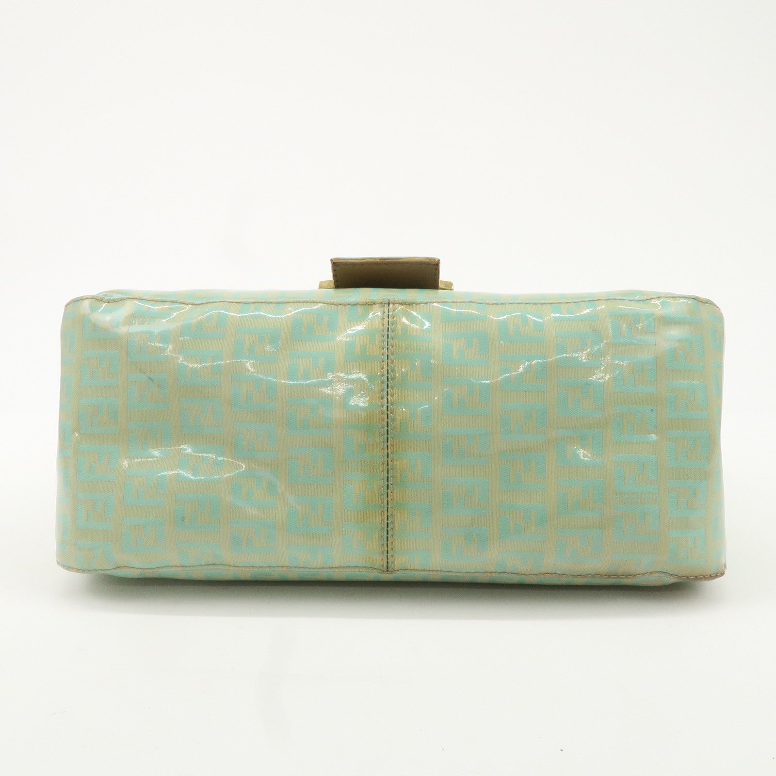 FENDI Zucchino Patent Leather Shoulder bag Beige Light Green Used