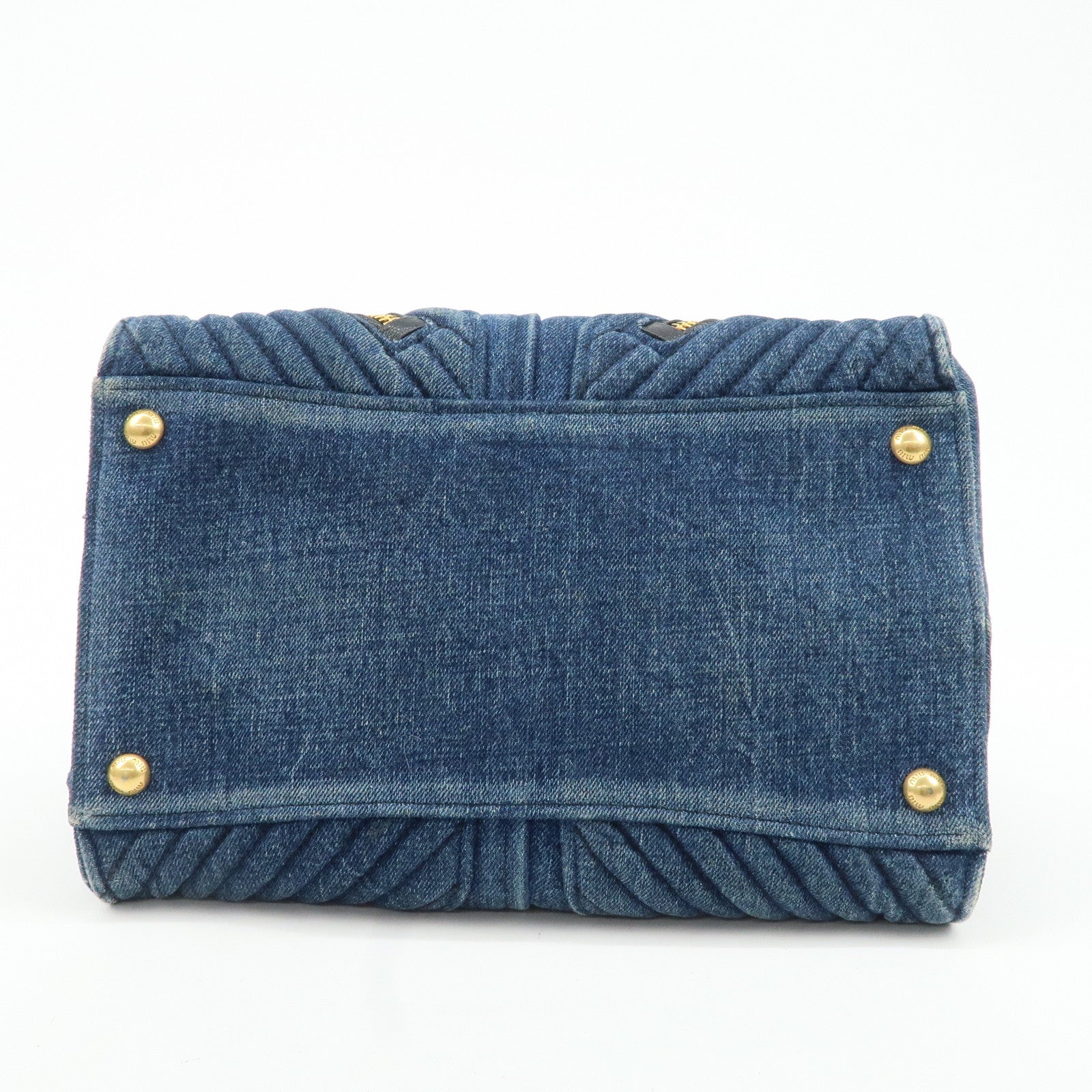 MIU MIU Denim Leather Biker 2Way Tote Bag Blue Black RN1031 Used