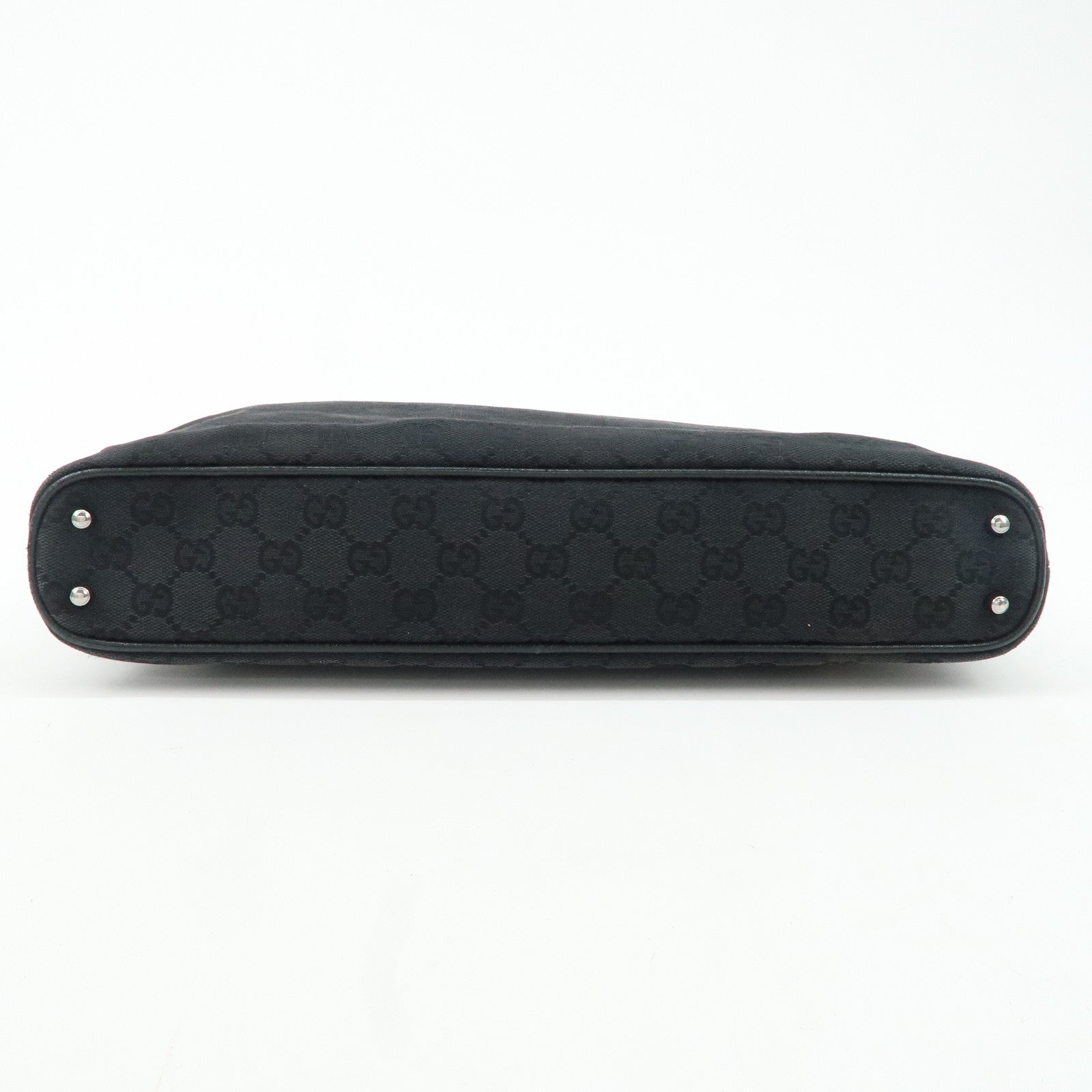 GUCCI GG Canvas Leather Tote Bag Hand Bag Black 113015 Used