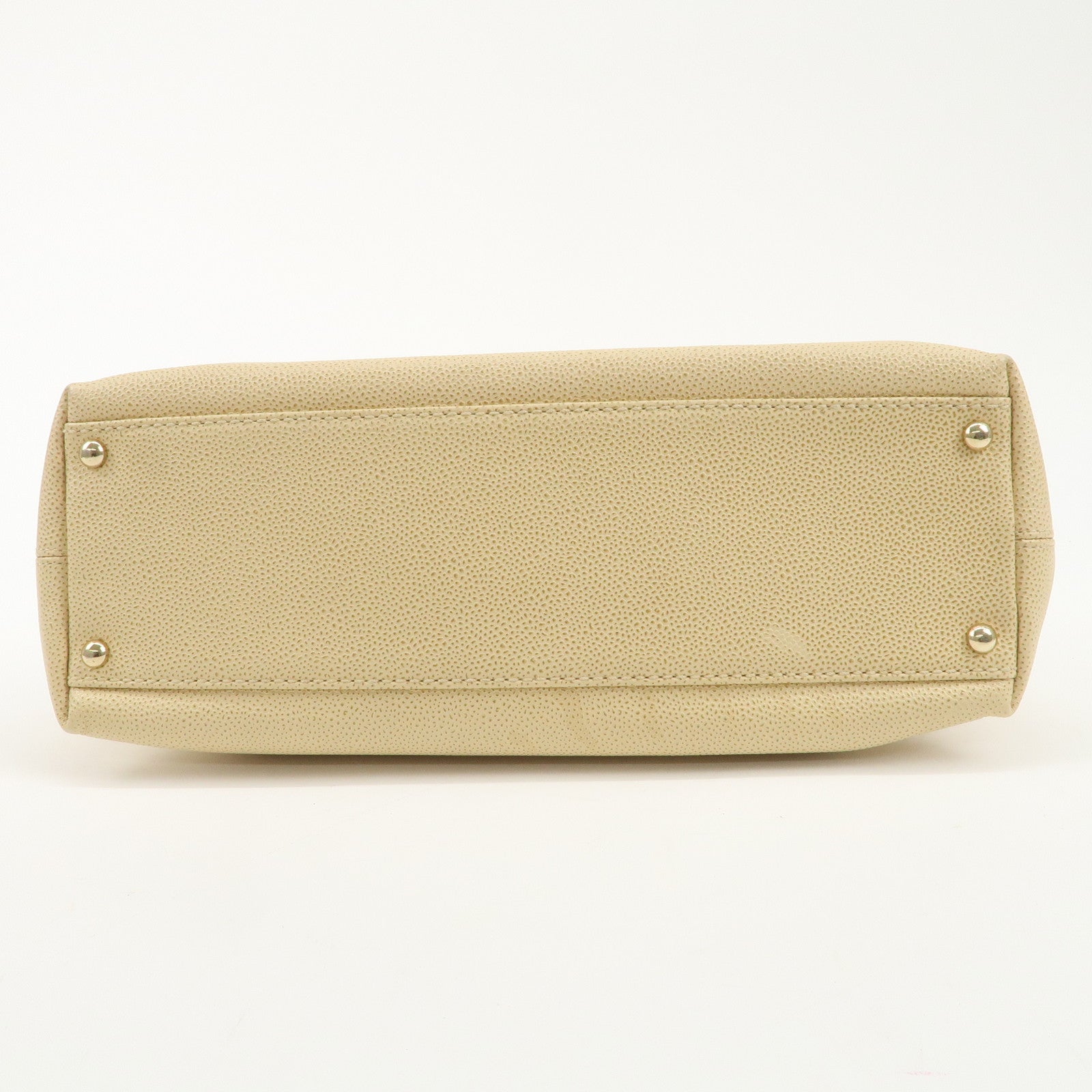 CHANEL Caviar Skin COCO Mark Wood Chain Shoulder Bag Beige Used