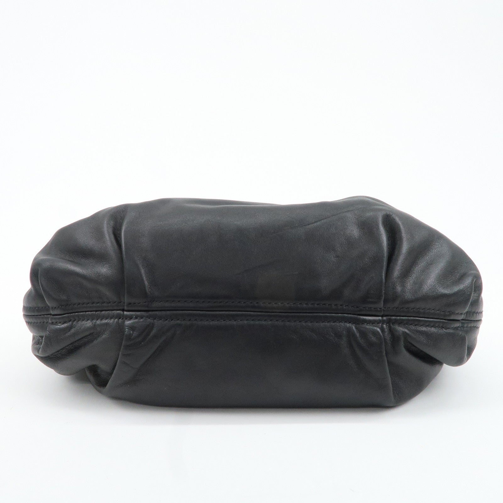 PRADA Soft Calf Leather Shoulder Bag Black BR3795 Used