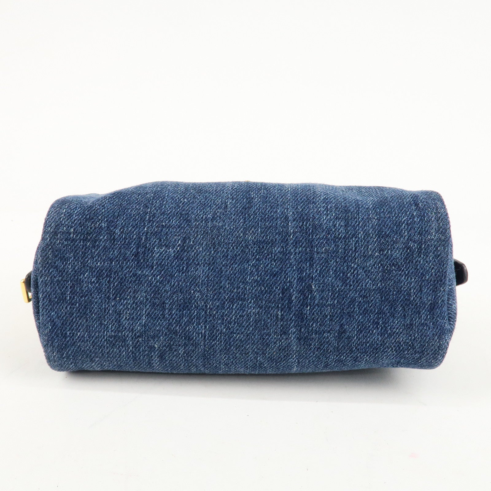 PRADA Triangle Logo Denim Pouch Cosmetic Pouch Blue Used