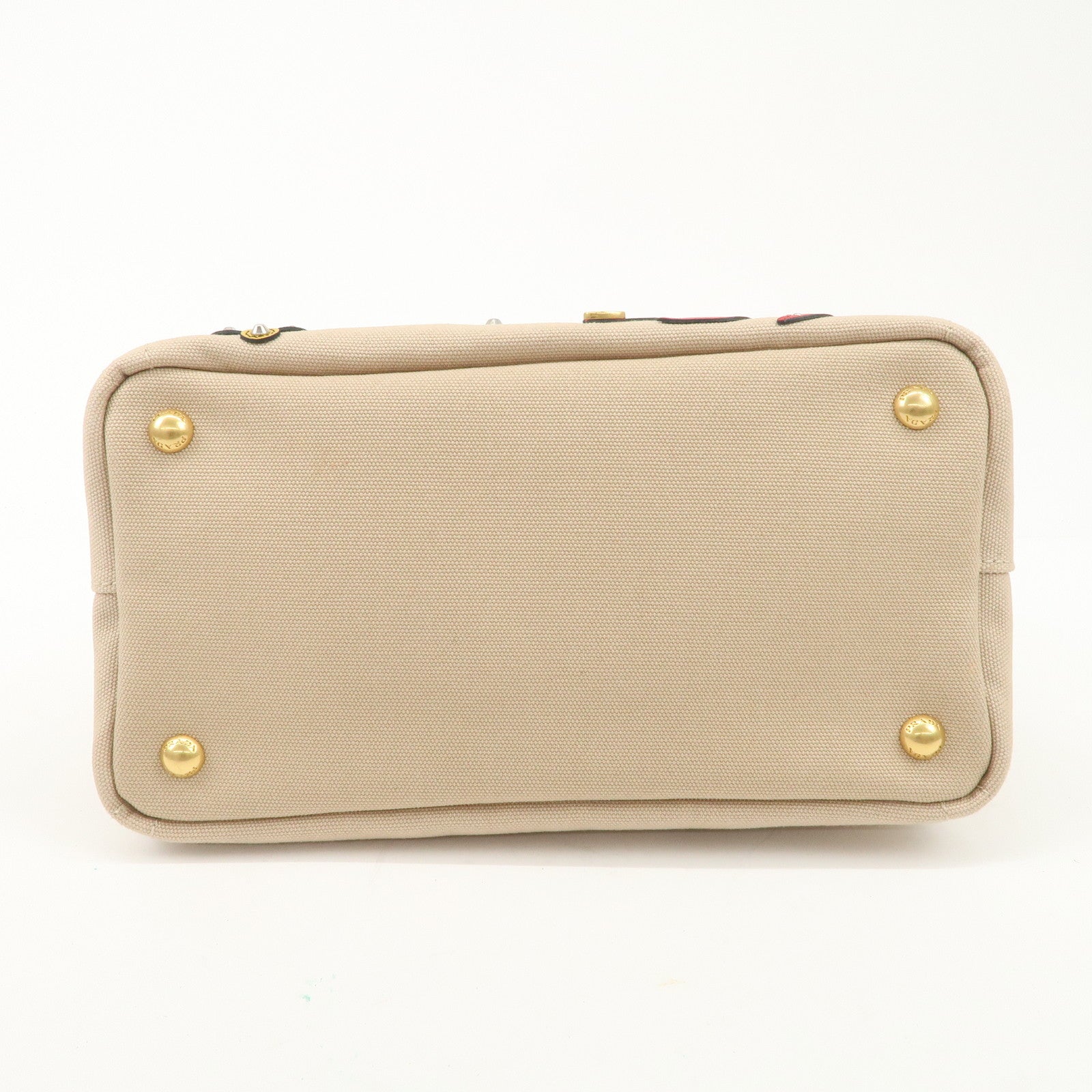 PRADA Hibiscus Canapa Mini Canvas Leather 2Way Bag Beige 1BG439 Used