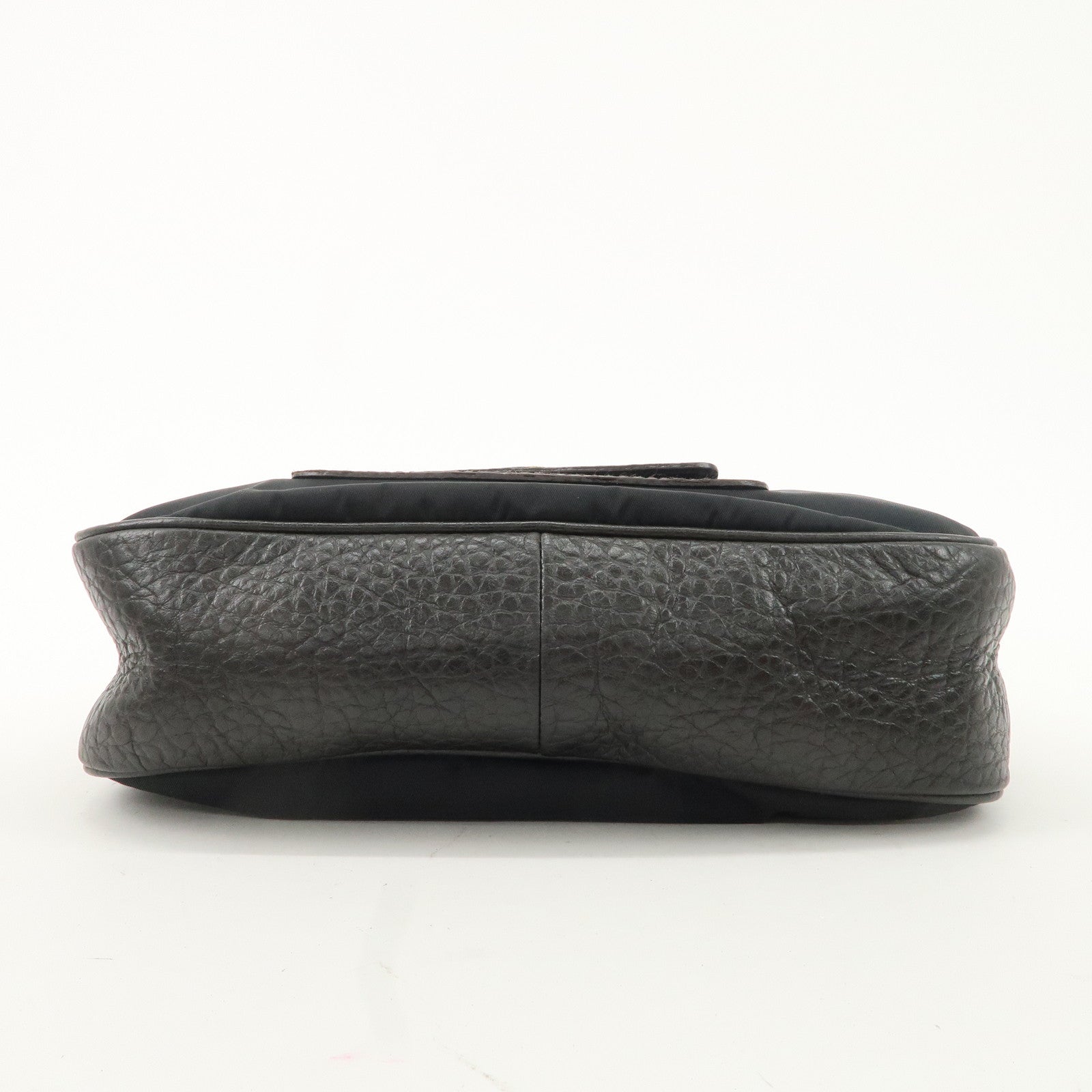 PRADA Nylon Leather Shoulder Bag Black Dark Brown BR1973 Used
