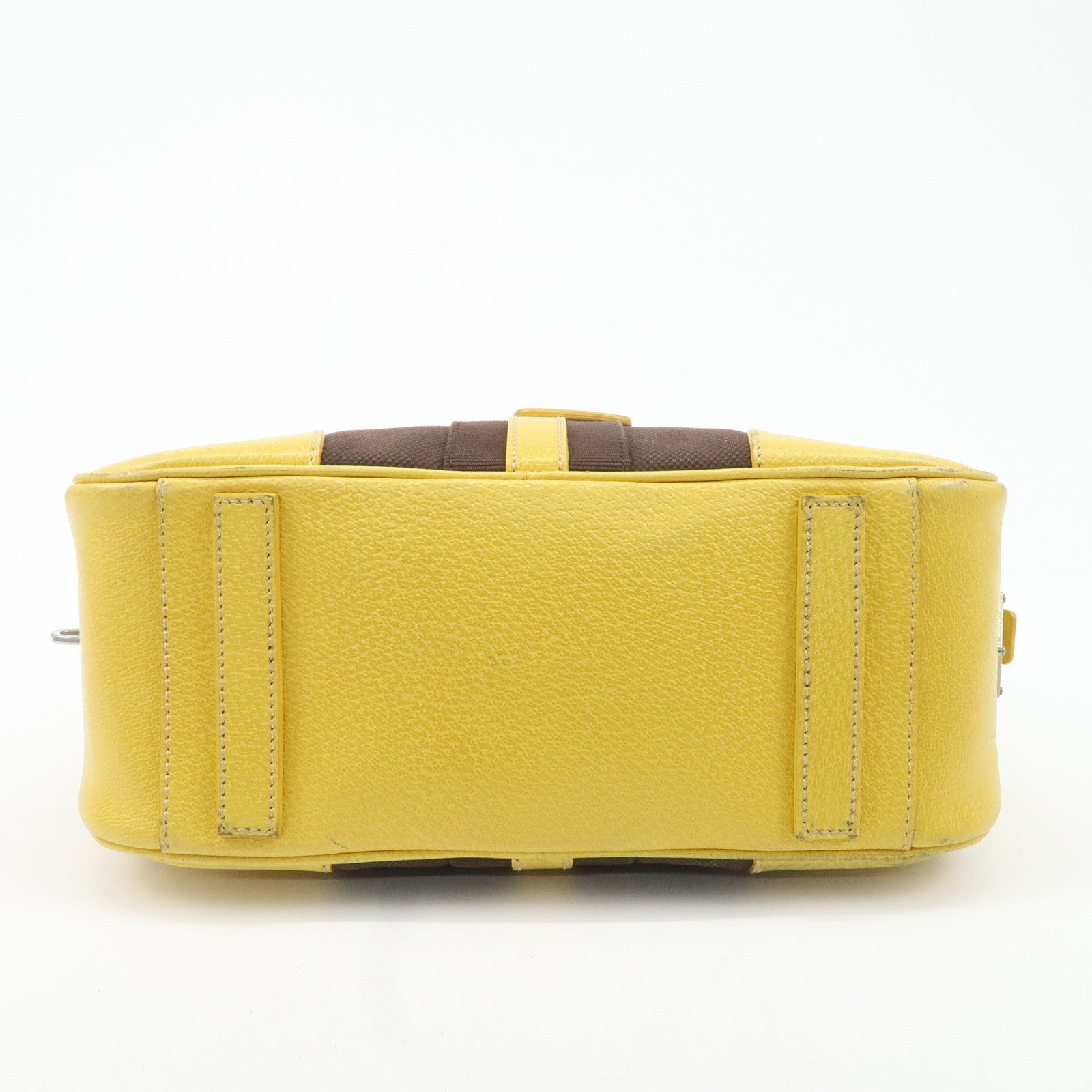 PRADA Canvas Leather Shoulder Bag Hand Bag Brown Yellow Used