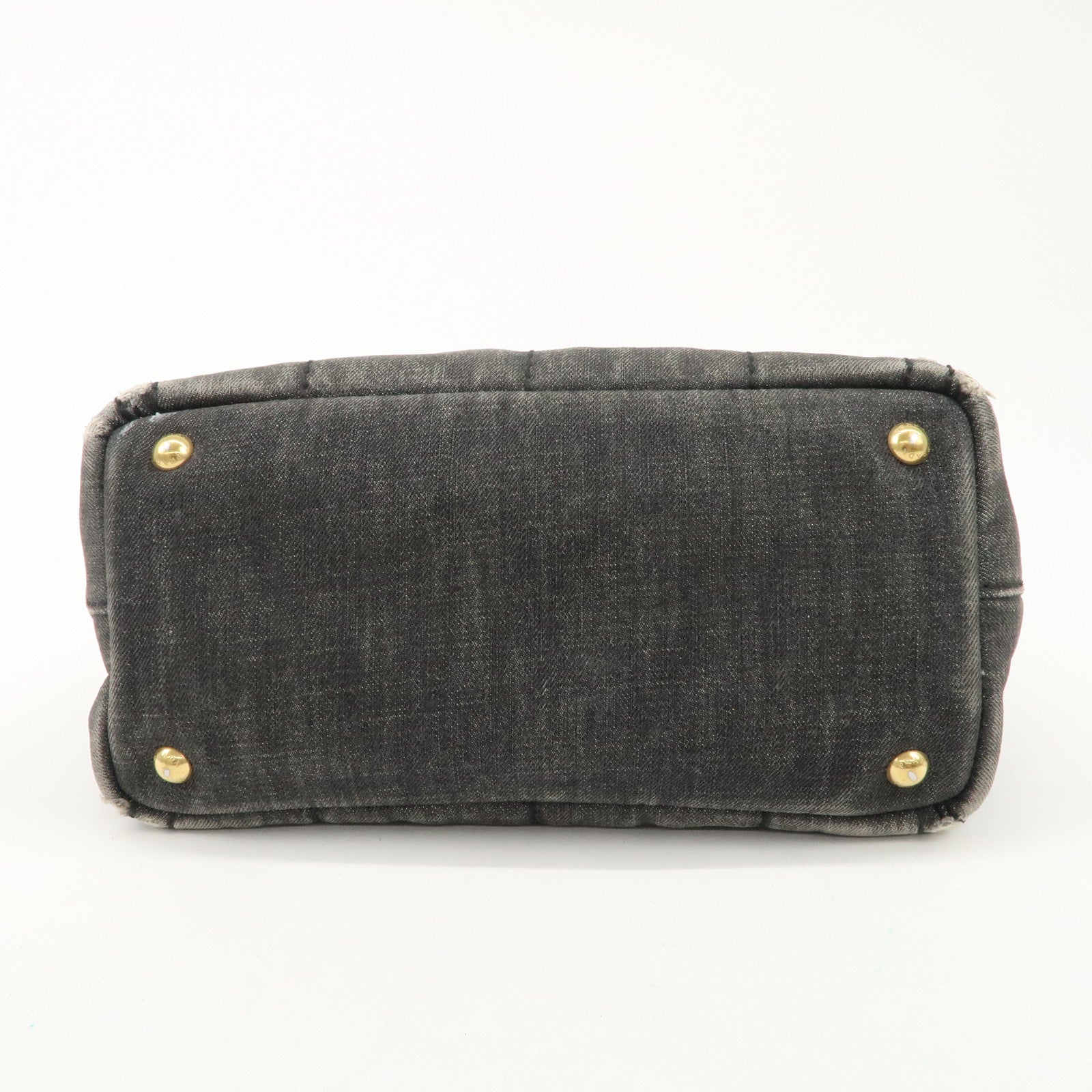 PRADA Canapa Mini Denim Hand Bag Tote Bag Black 1BG439 Used