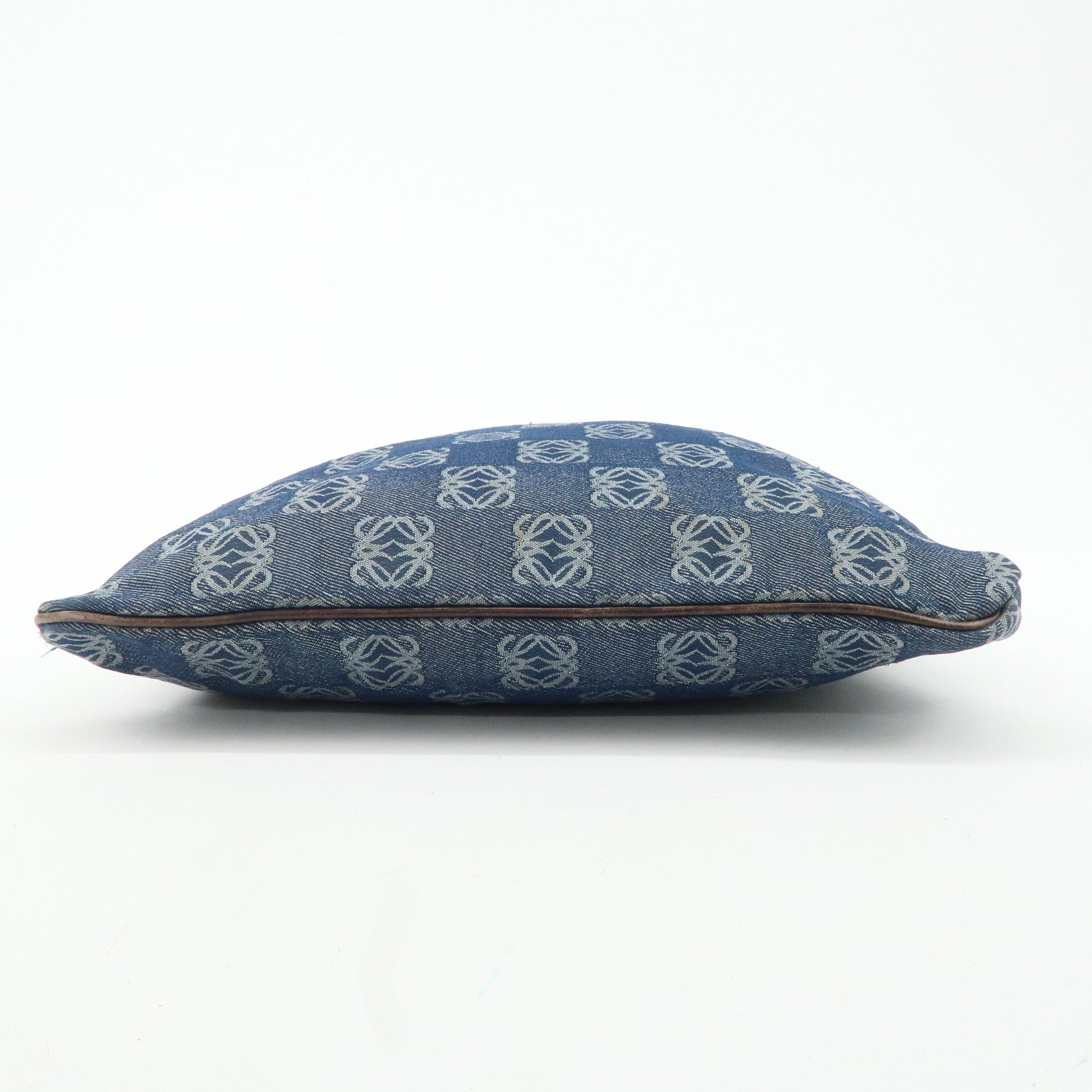 LOEWE Anagram Canvas Leather Tote Bag Blue Brown Used