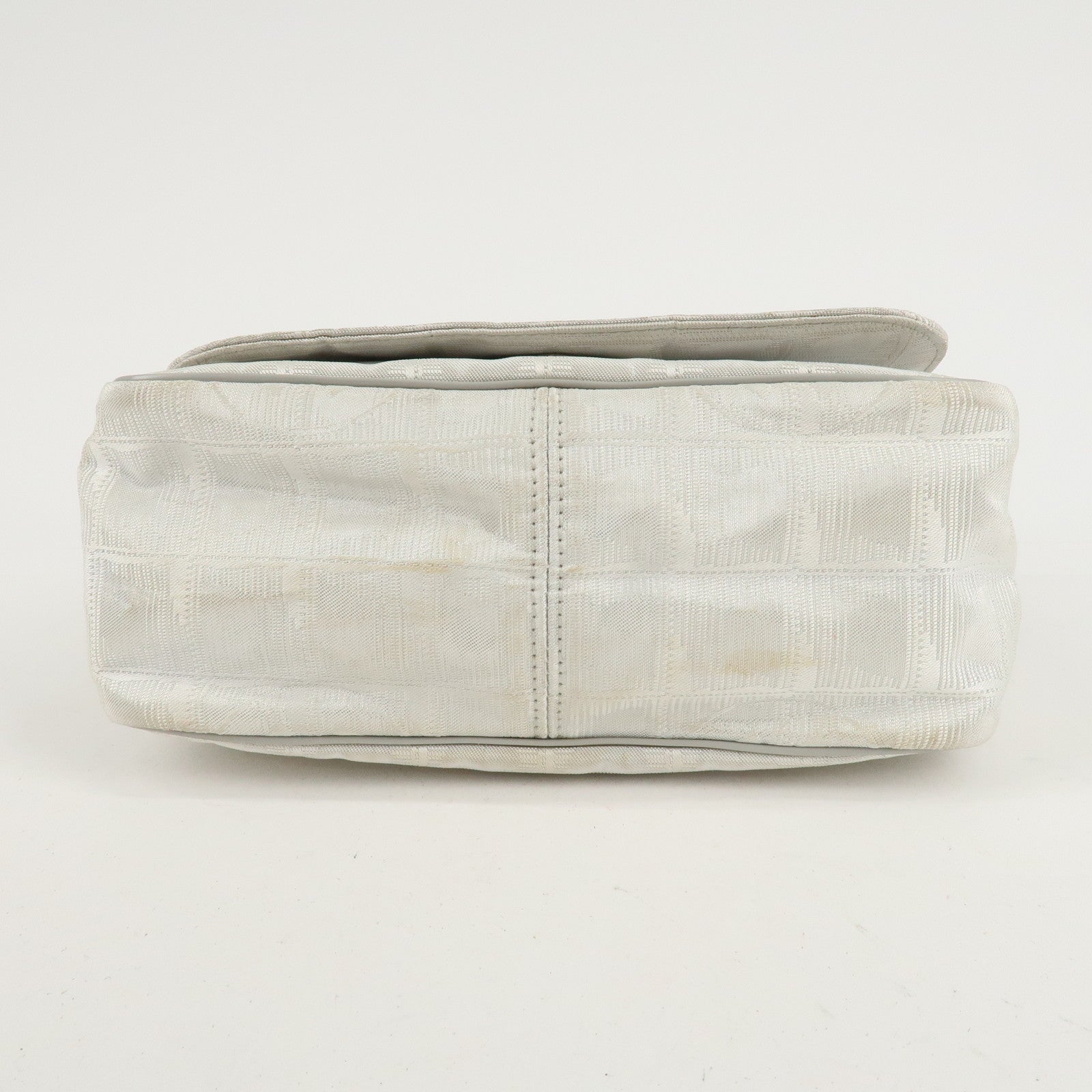 CHANEL New Travel Line Nylon Jacquard Shoulder Bag Silver A29347 Used