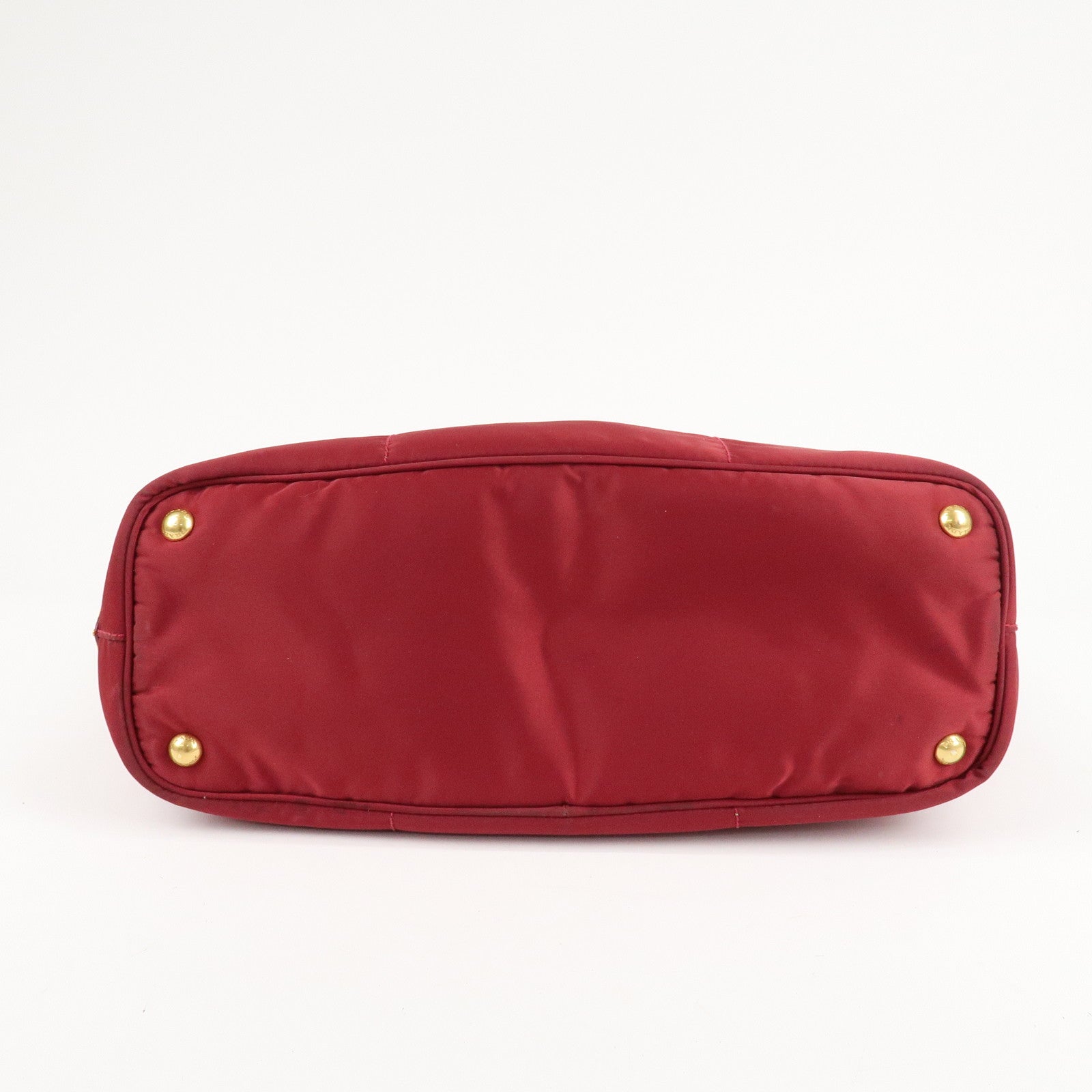 PRADA Logo Nylon Leather Tote Bag Shoulder Bag Dark Red BR4634 Used
