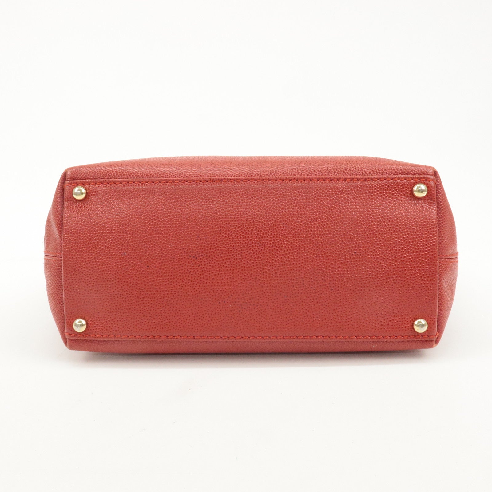 CHANEL Caviar Skin COCO Mark Tote Bag Hand Bag Red Used