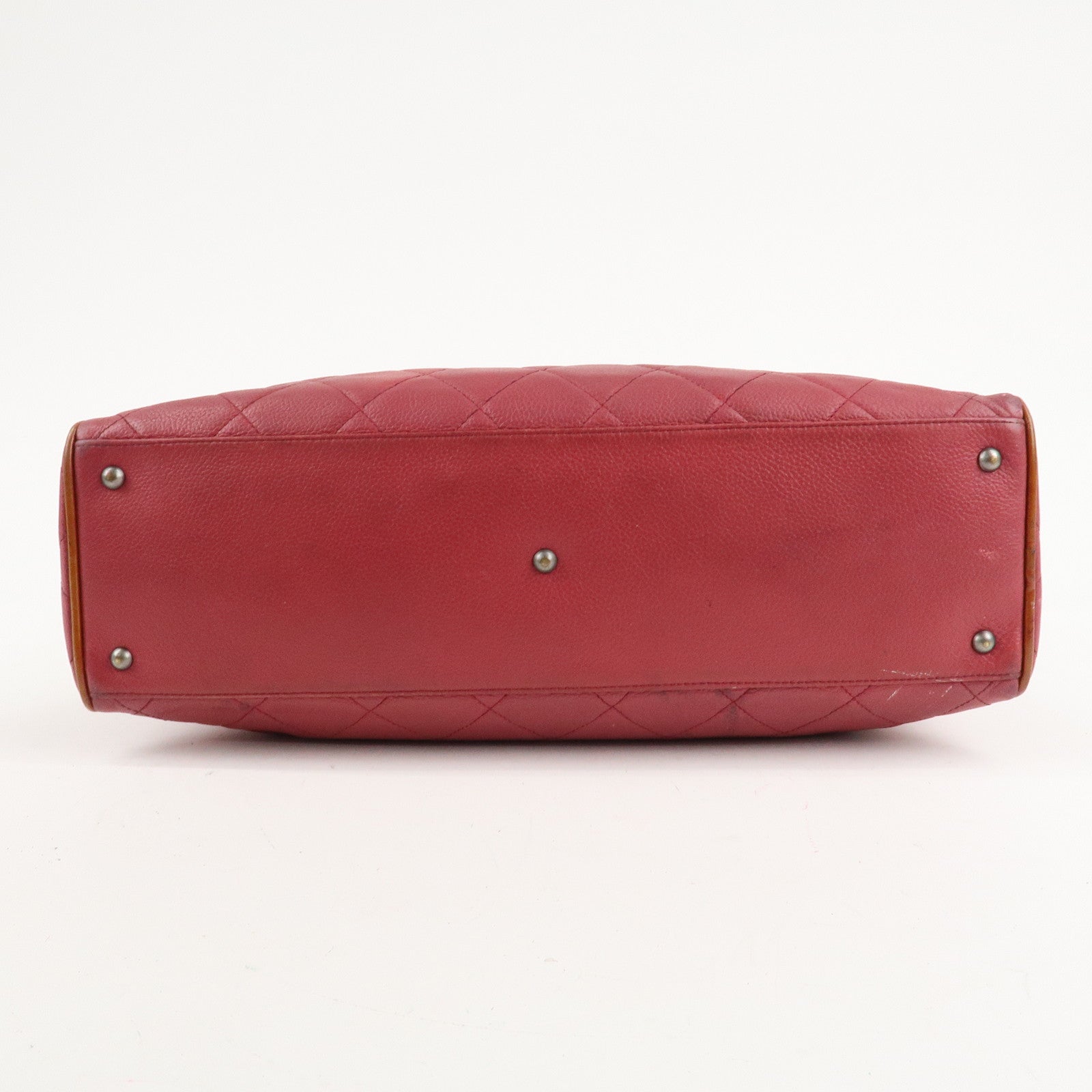 CHANEL Matelasse Caviar Skin Patent Boston Bag Hand Bag Red Used